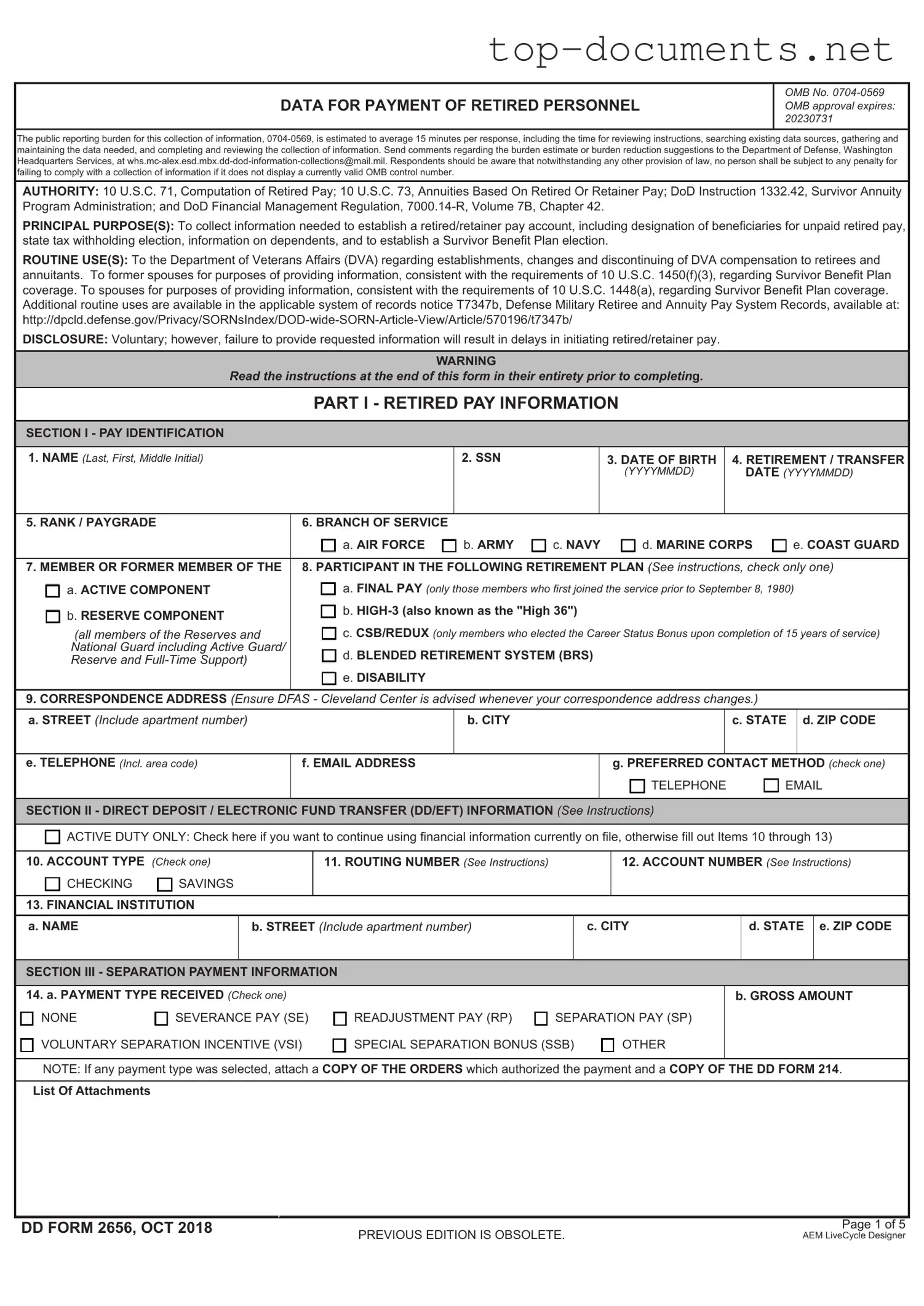 Free DD 2656 PDF Form