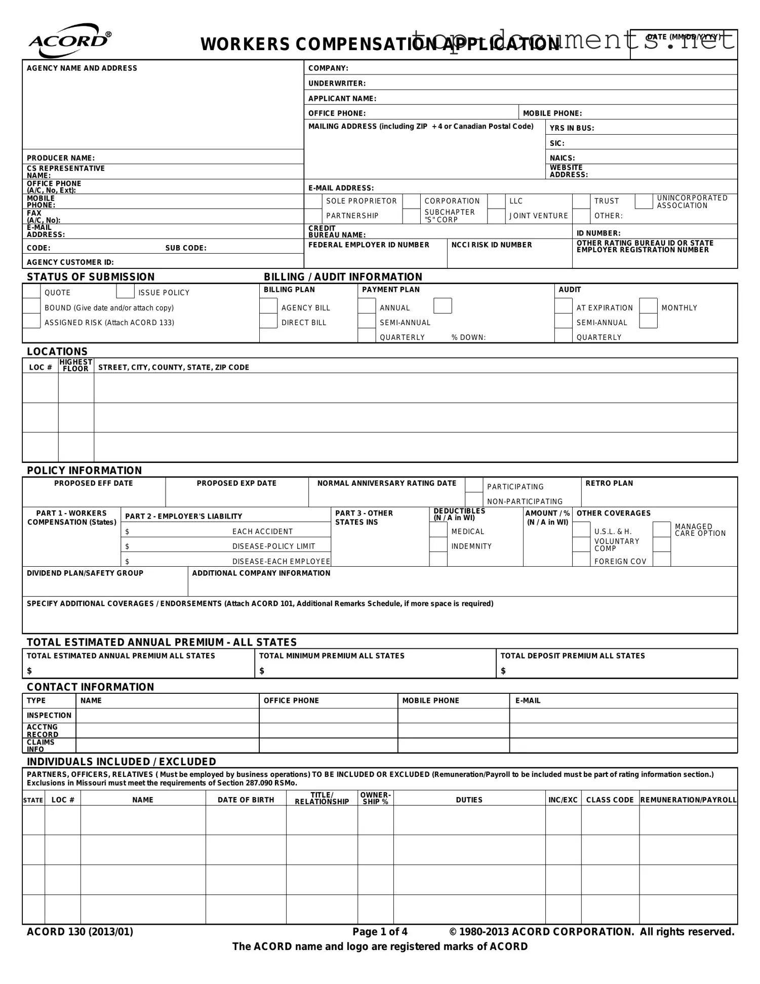 Free Acord 130 PDF Form