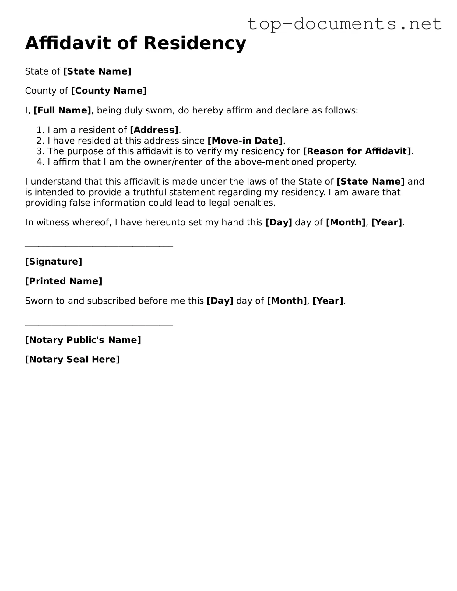 Attorney-Verified Affidavit of Residency Form