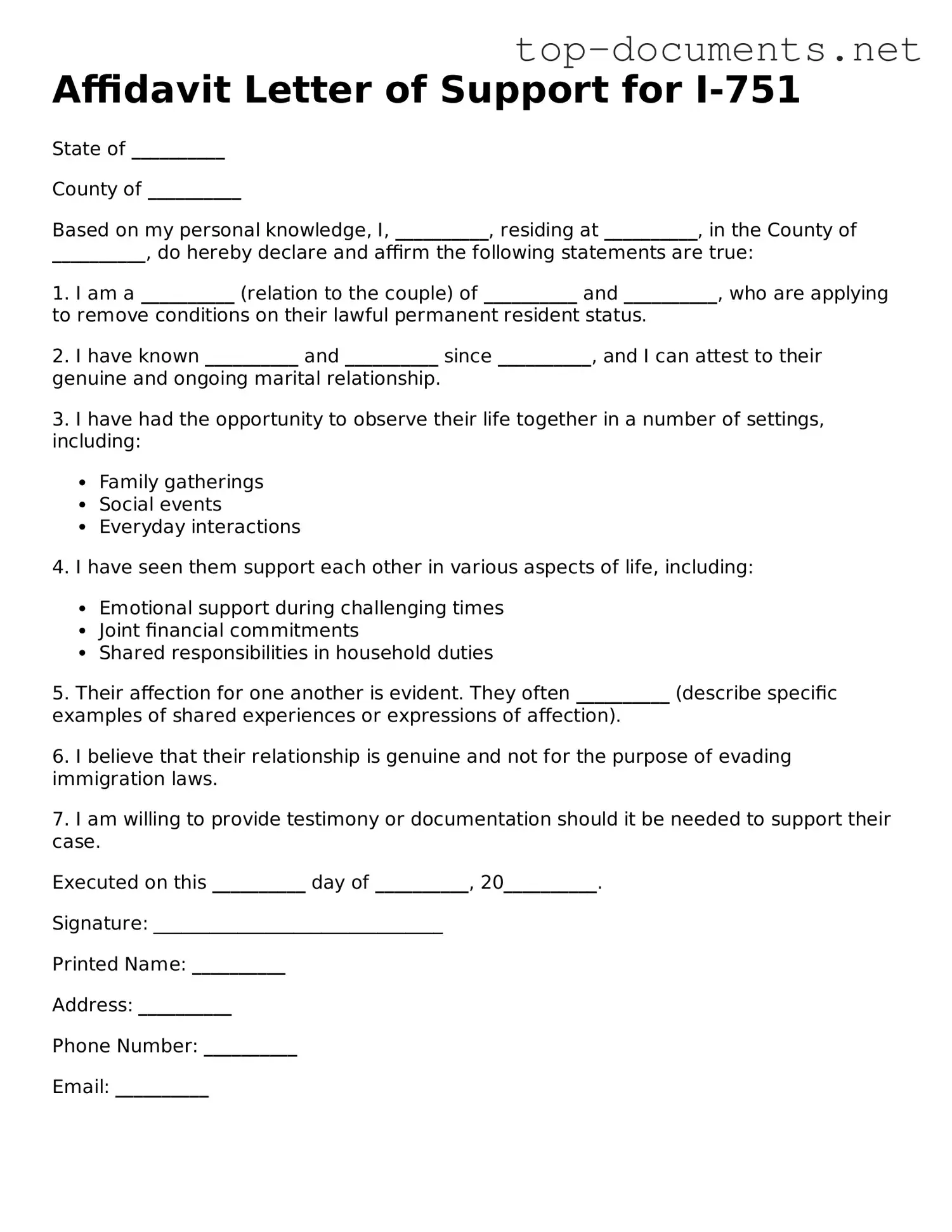 Attorney-Verified Affidavit Letter of Support for I-751 Form