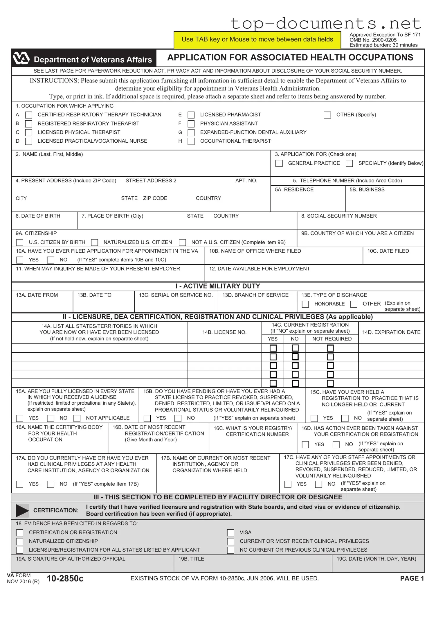 Free VA 10-2850c PDF Form