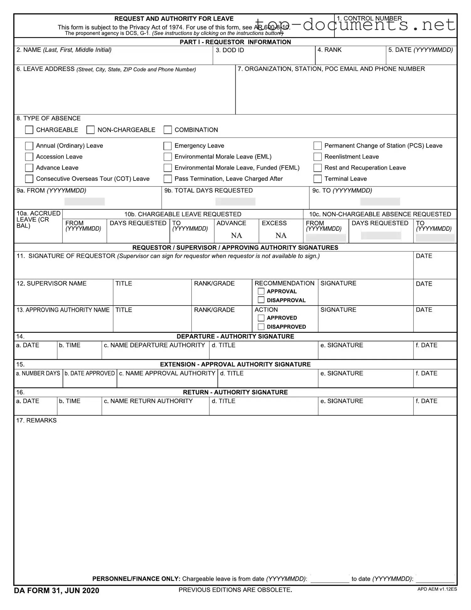 Free Da 31 PDF Form