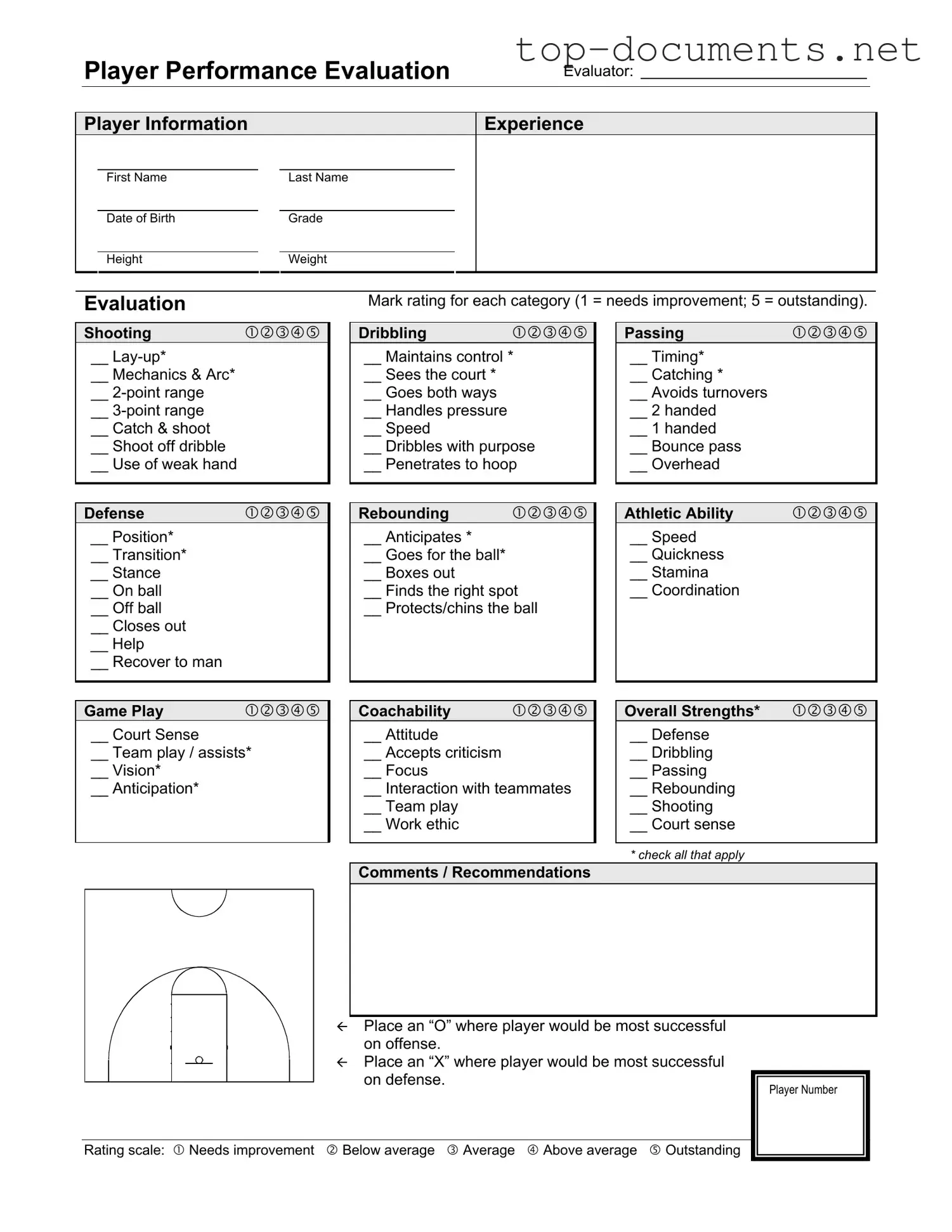 Free Basketball Evaluation PDF Form