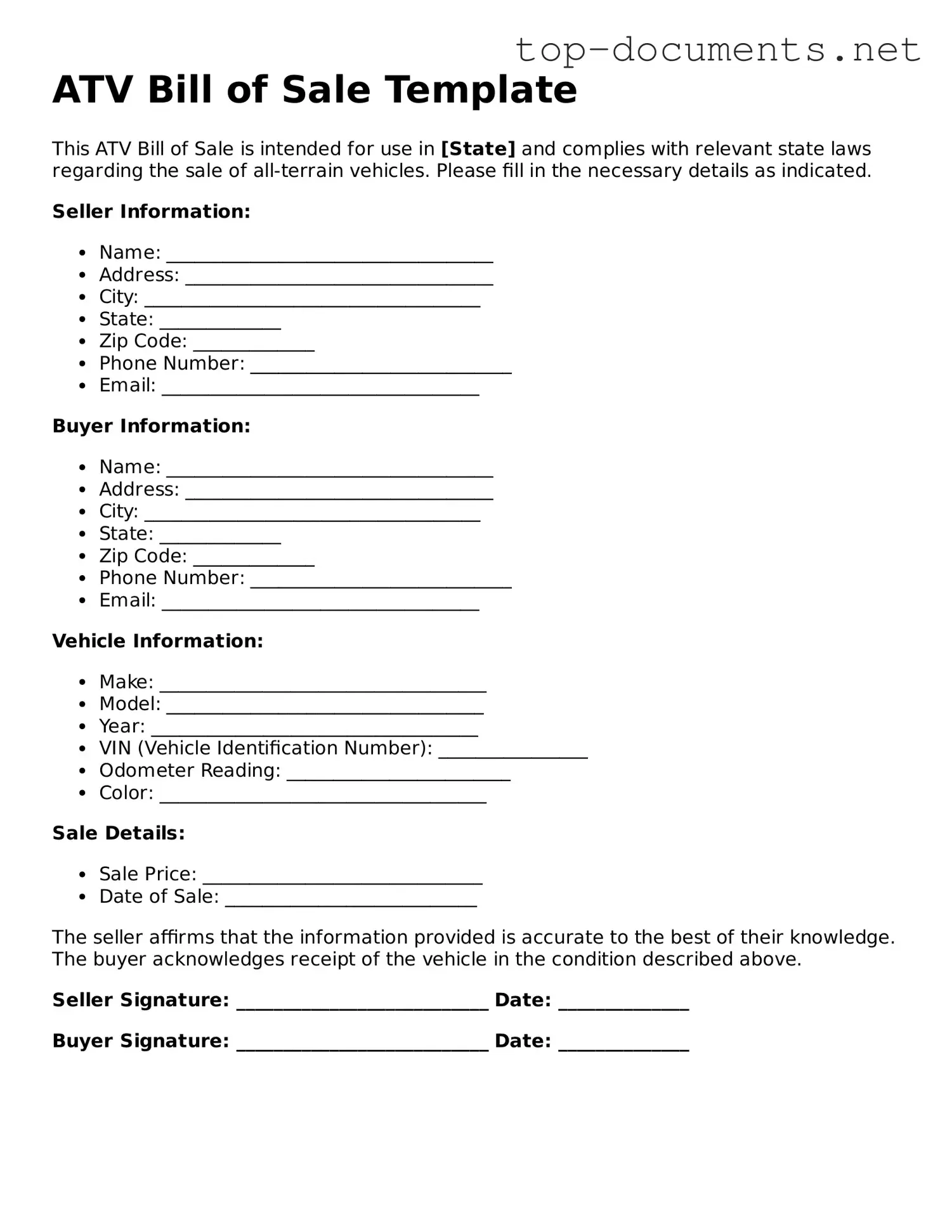 Attorney-Verified ATV Bill of Sale Form