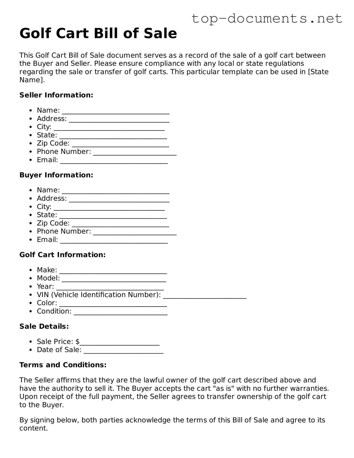 Attorney-Verified Golf Cart Bill of Sale Form