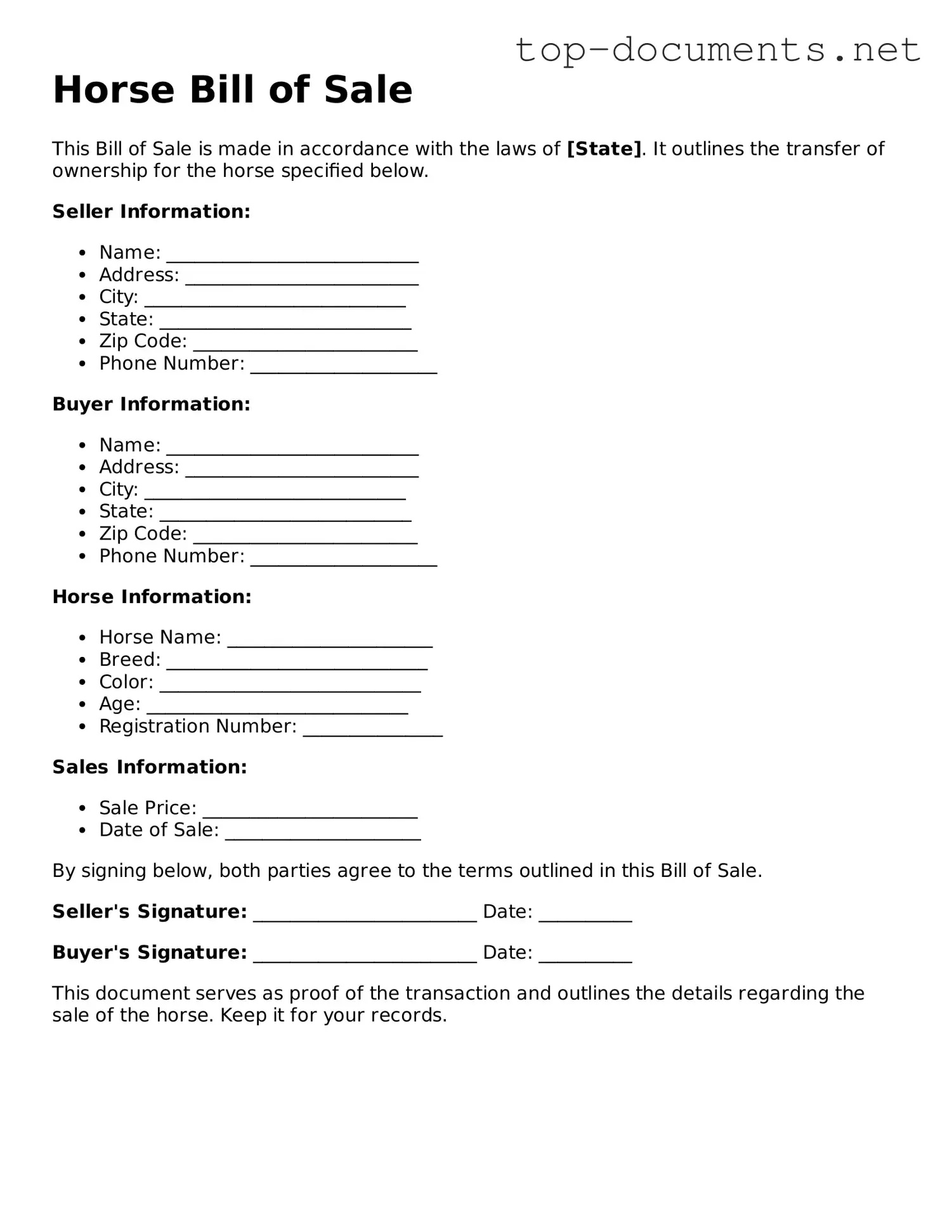 Attorney-Verified Horse Bill of Sale Form