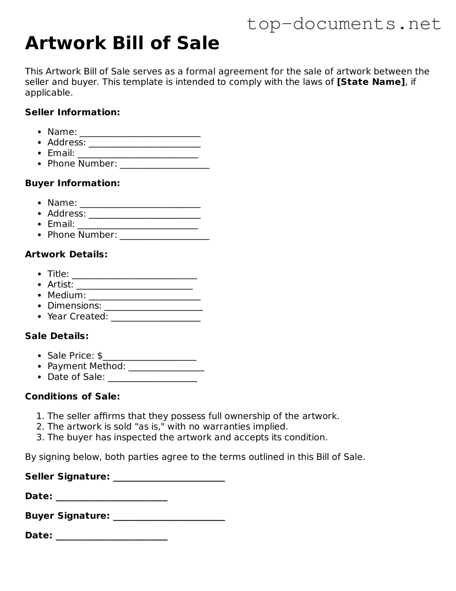 Attorney-Verified Artwork Bill of Sale Form