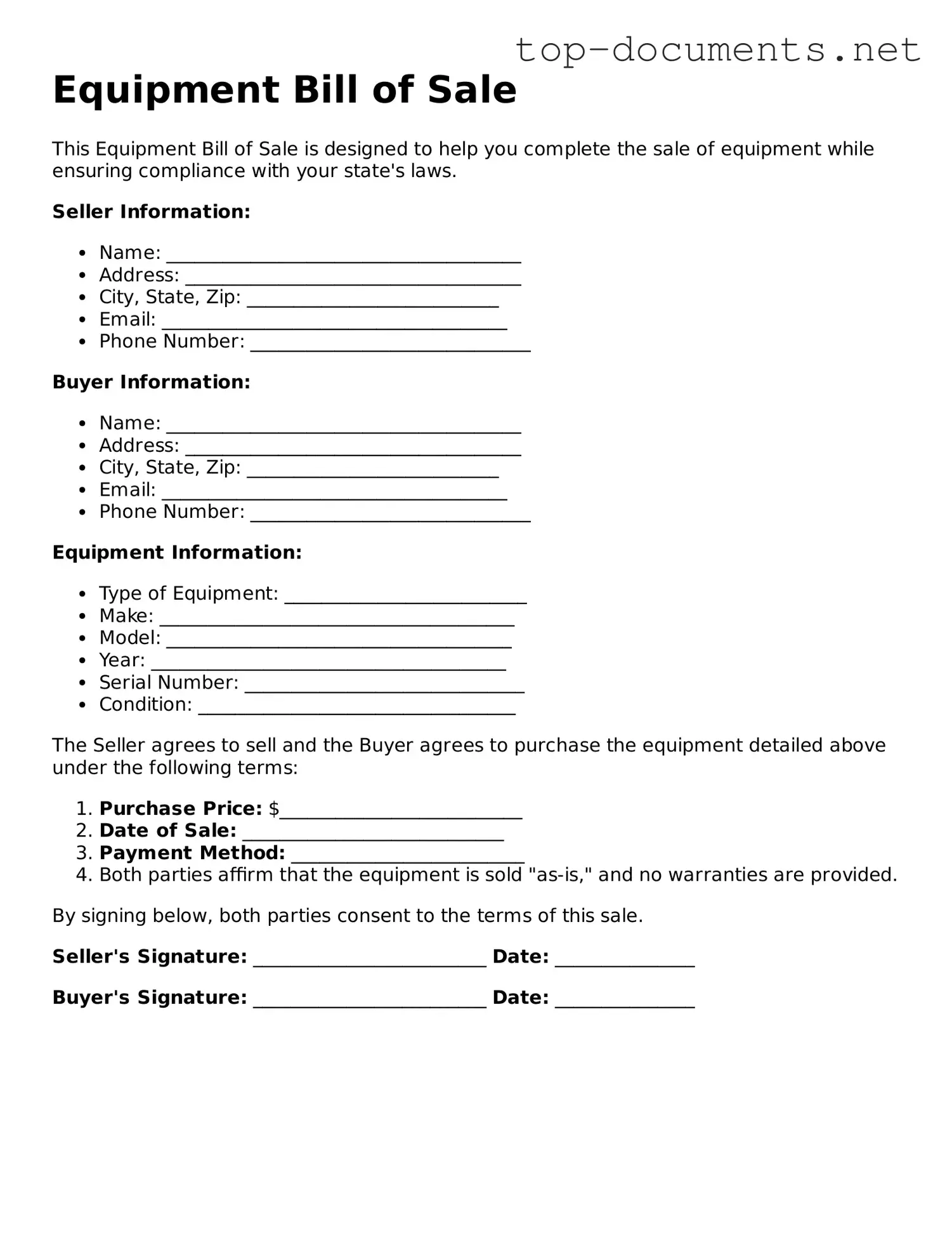 Attorney-Verified Equipment Bill of Sale Form