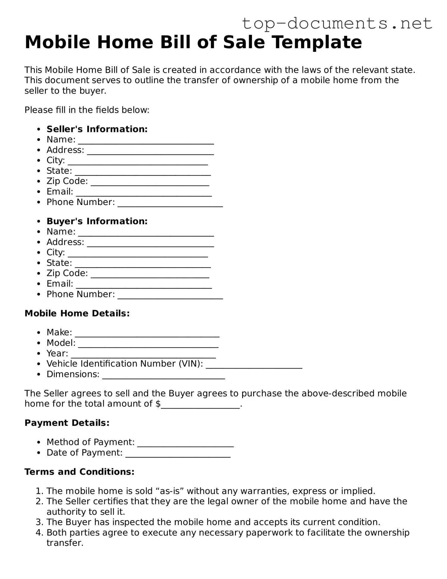 Attorney-Verified Mobile Home Bill of Sale Form