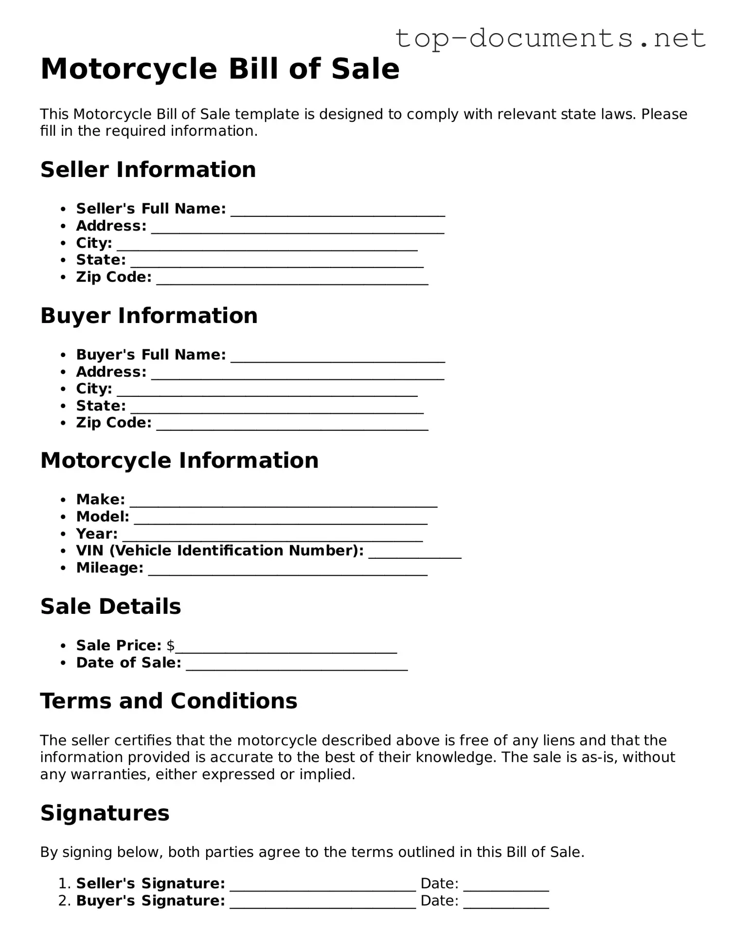 Attorney-Verified Motorcycle Bill of Sale Form