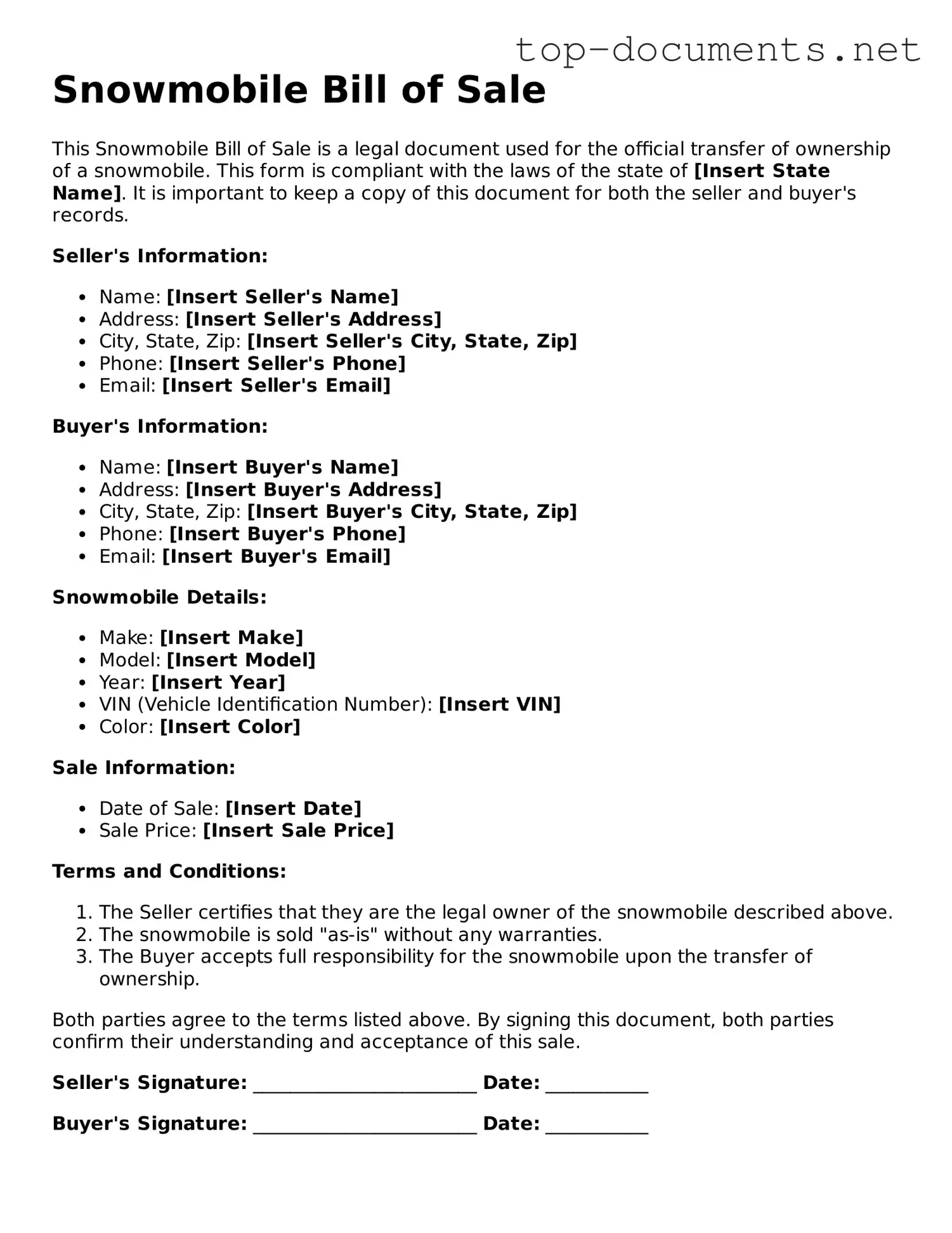 Attorney-Verified Snowmobile Bill of Sale Form