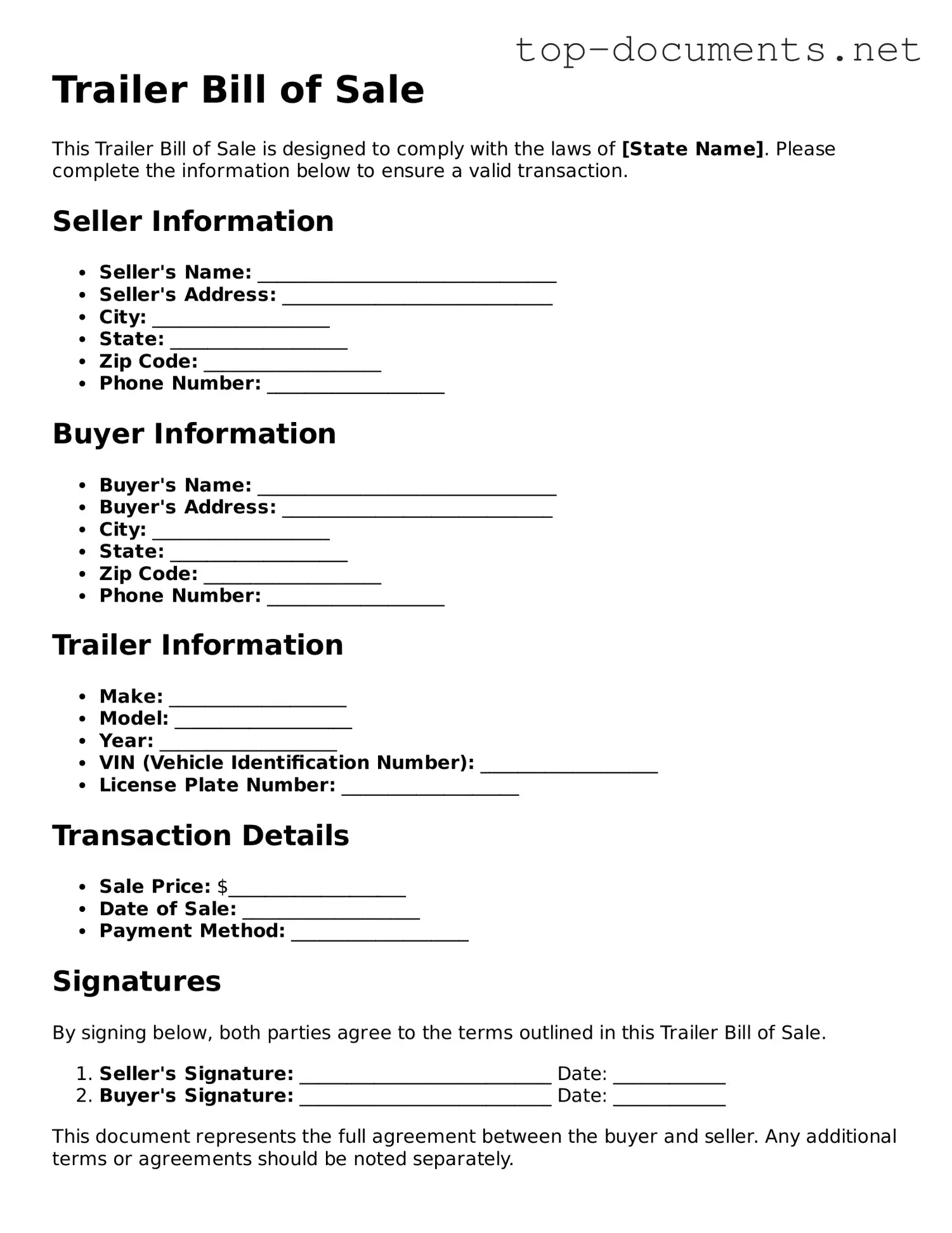 Attorney-Verified Trailer Bill of Sale Form