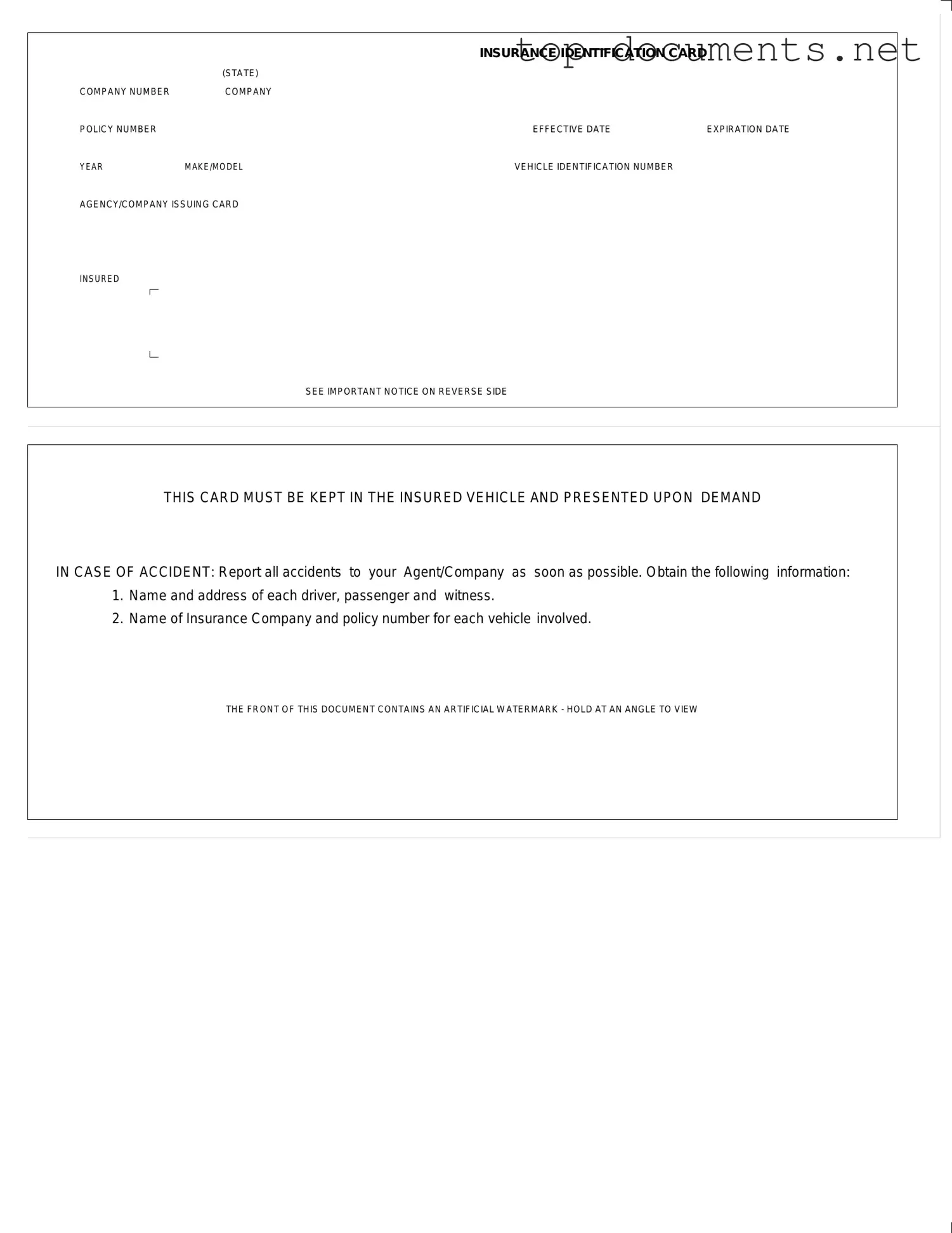 Free Auto Insurance Card PDF Form