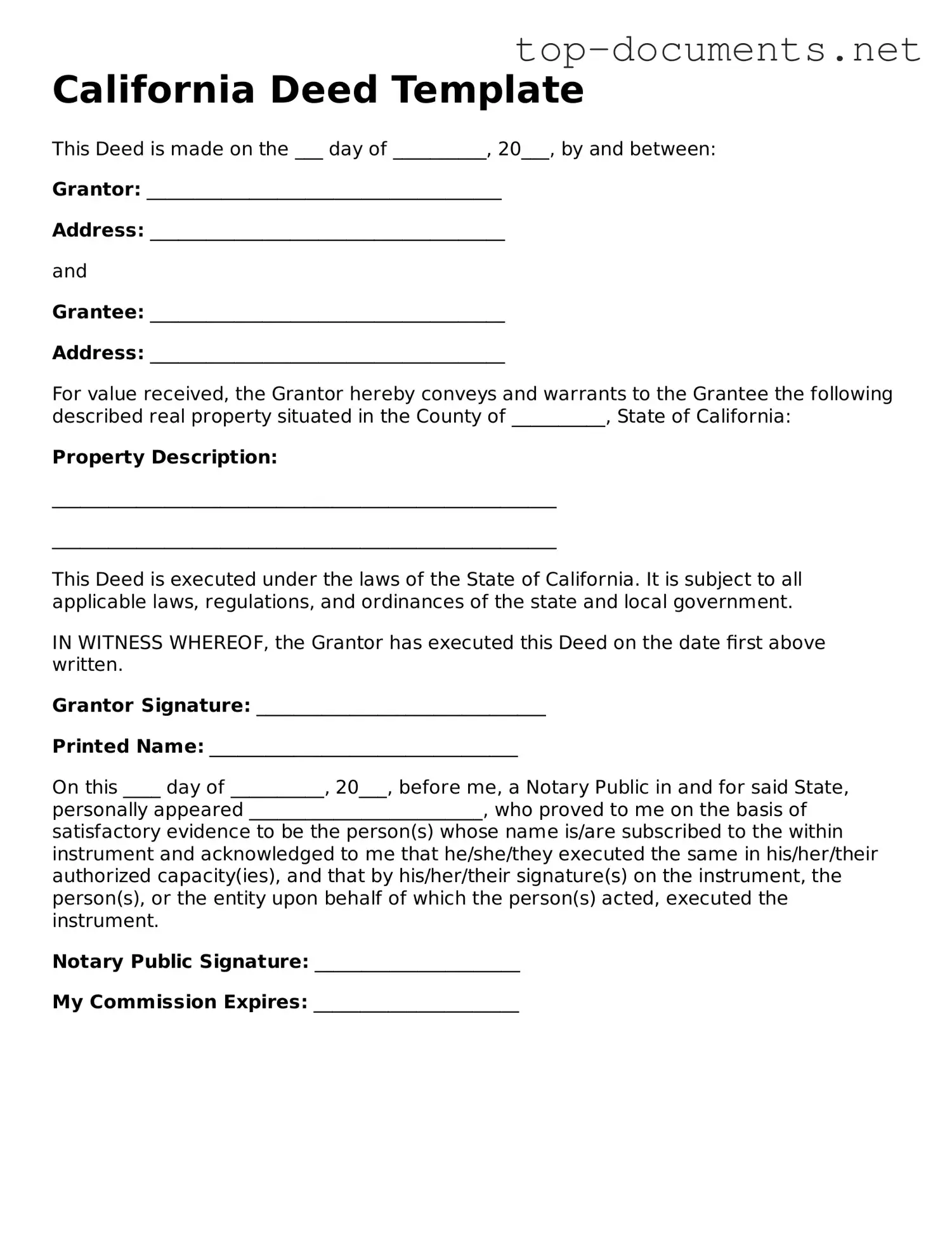 Printable Deed Form for the State of California