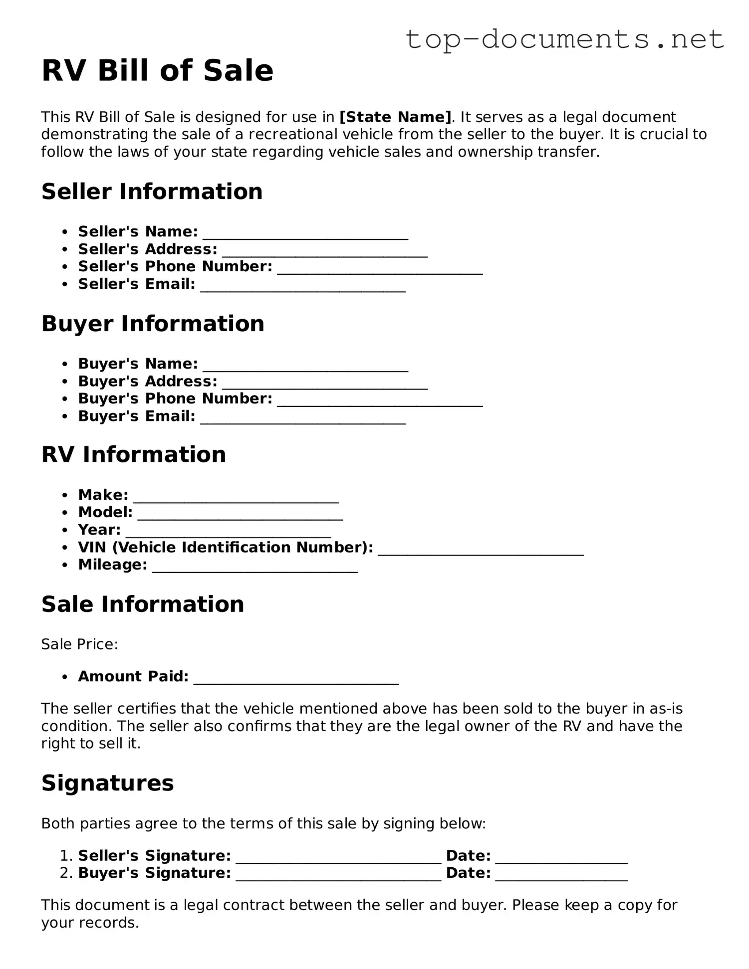 Attorney-Verified RV Bill of Sale Form