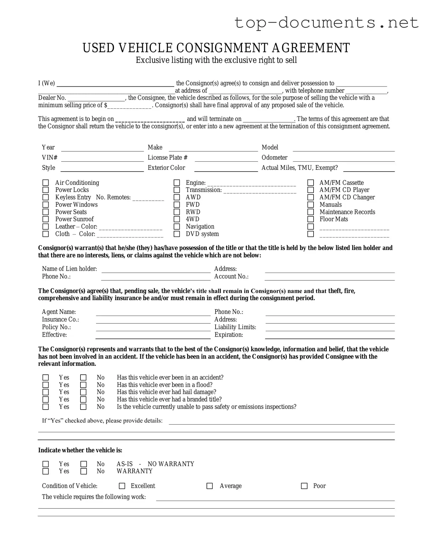 Free Car Consignment PDF Form