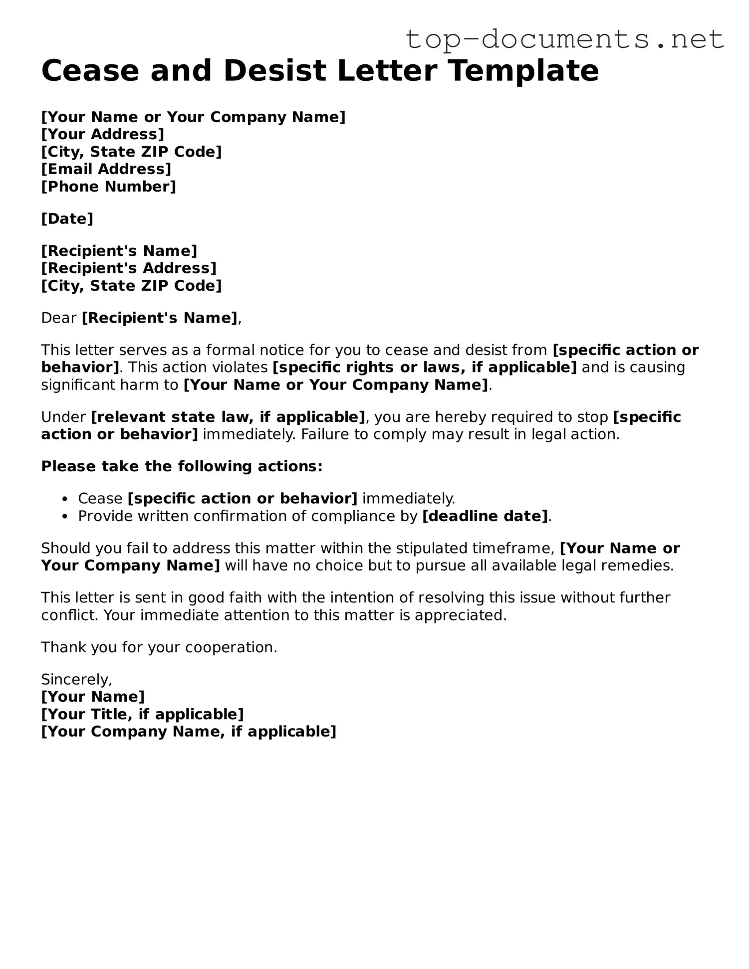 Attorney-Verified Cease and Desist Letter Form