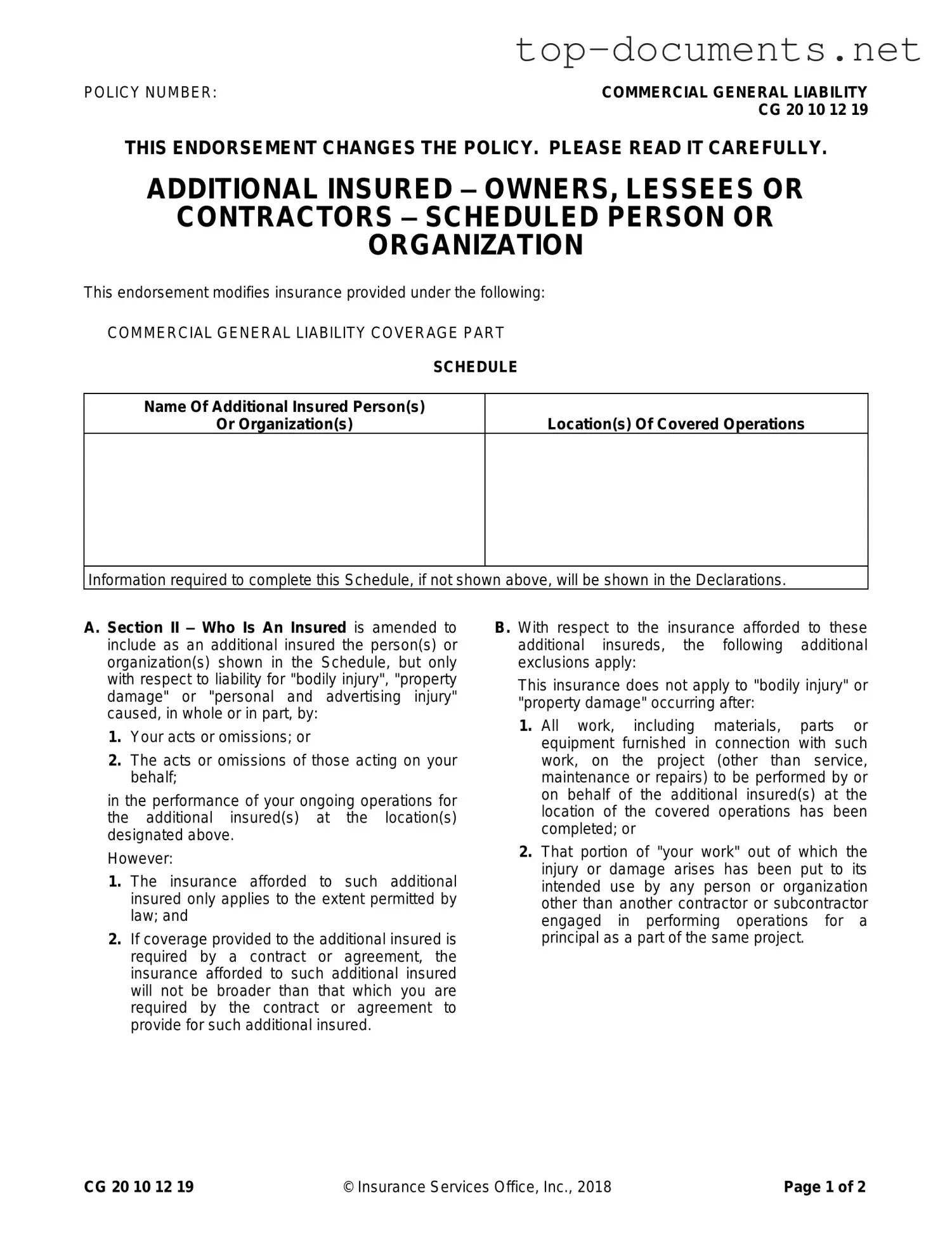 Free Cg 20 10 07 04 Liability Endorsement PDF Form