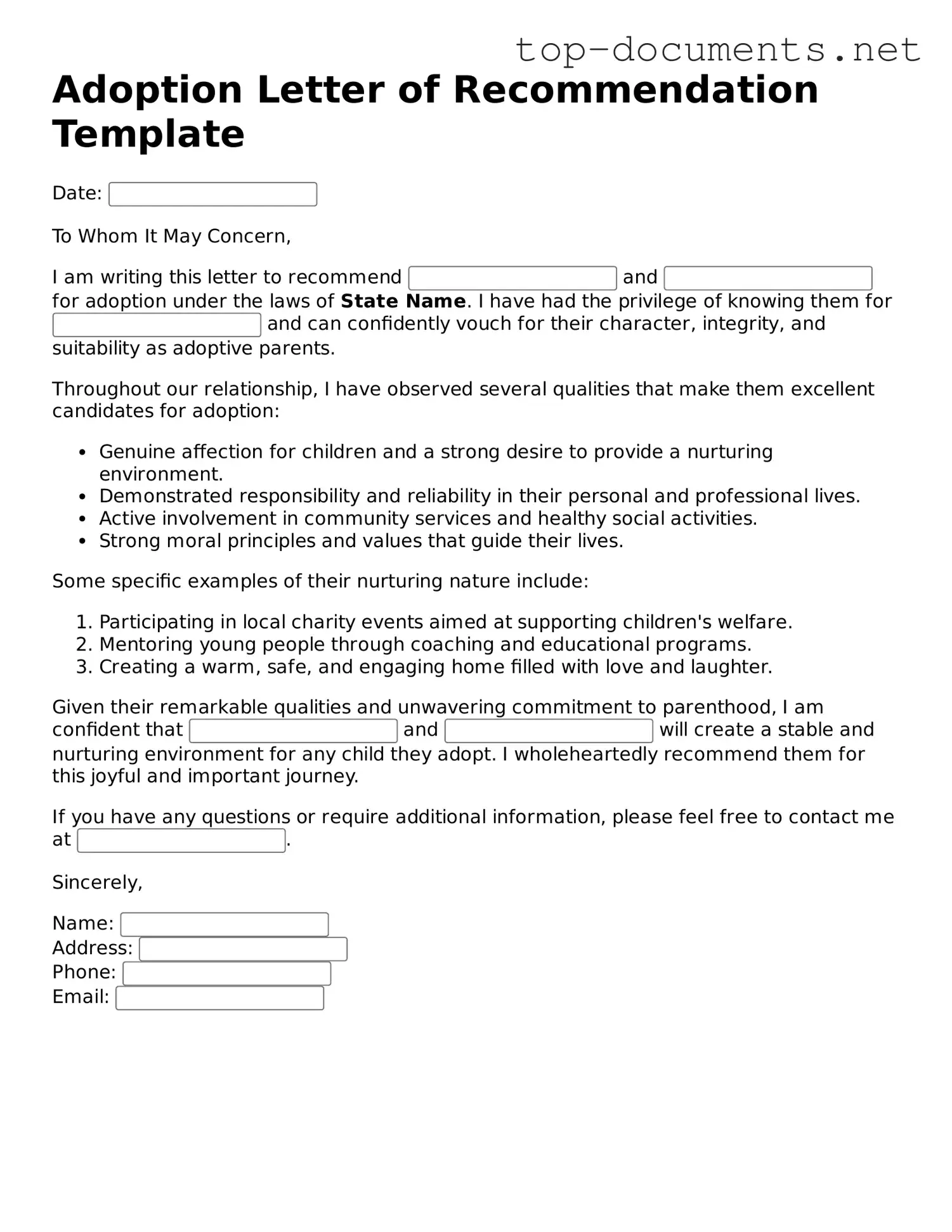 Attorney-Verified Adoption Letter of Recommendation Form