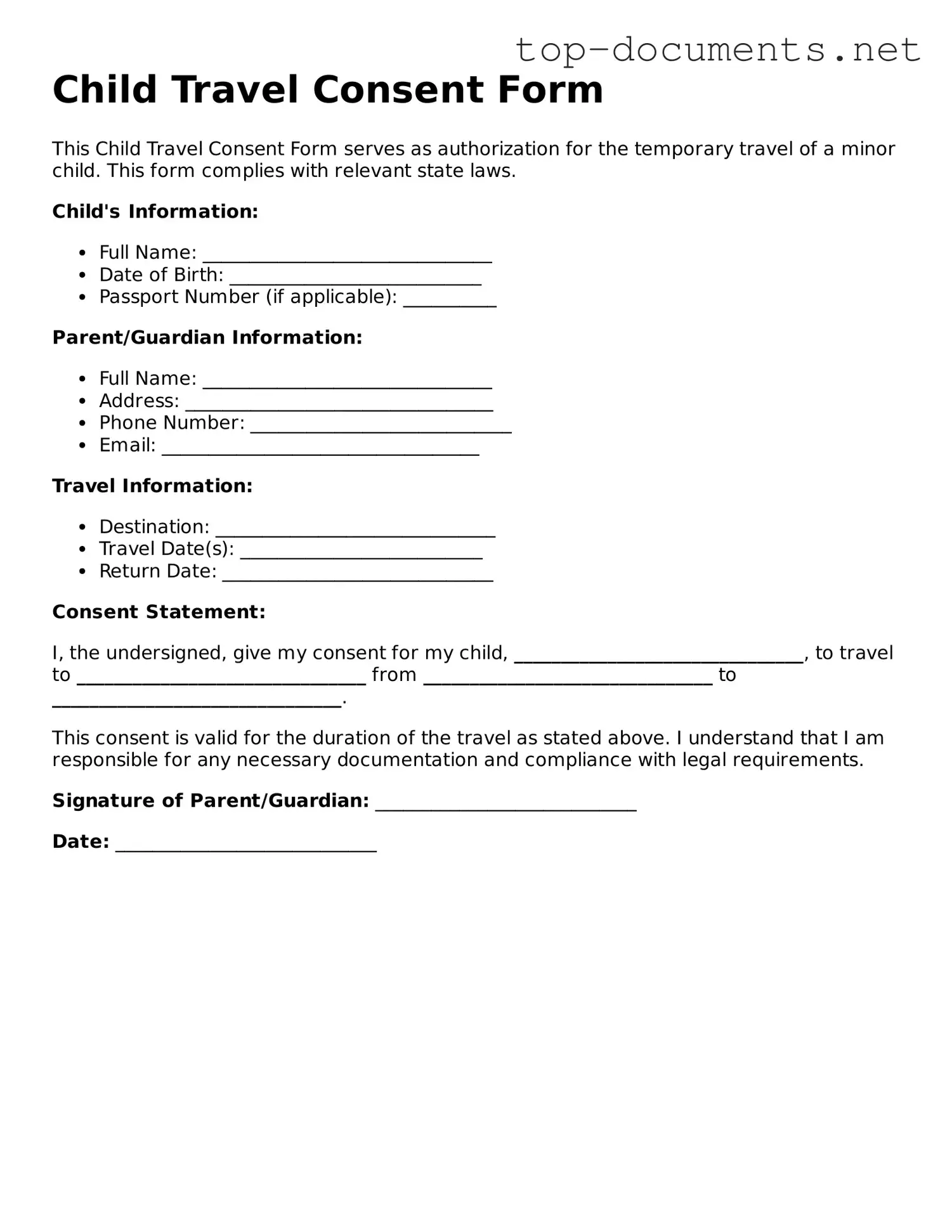 Attorney-Verified Child Travel Consent Form Form