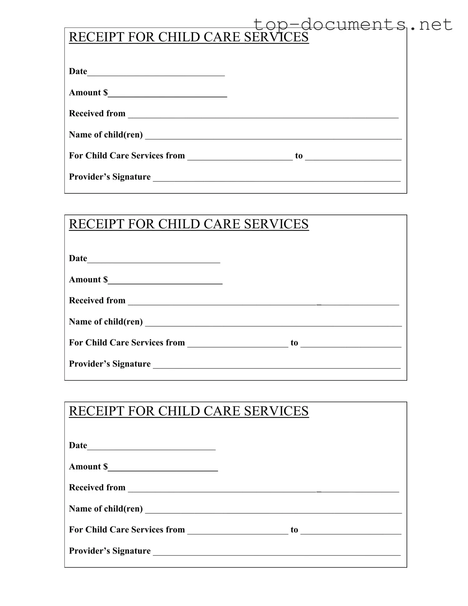 Free Childcare Receipt PDF Form