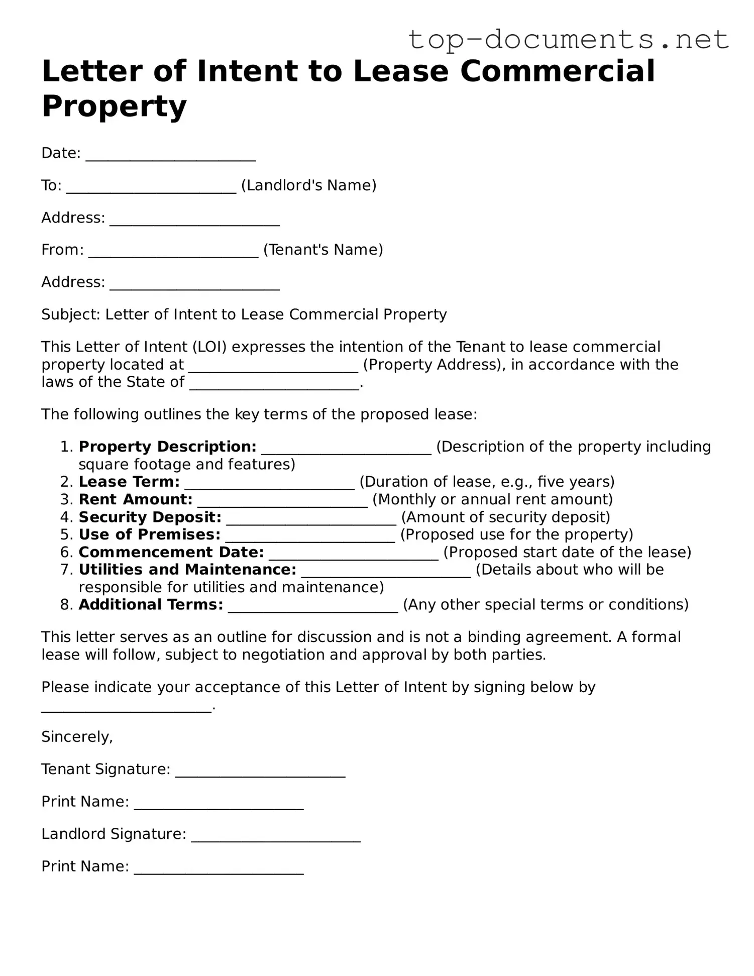 Attorney-Verified Letter of Intent to Lease Commercial Property Form