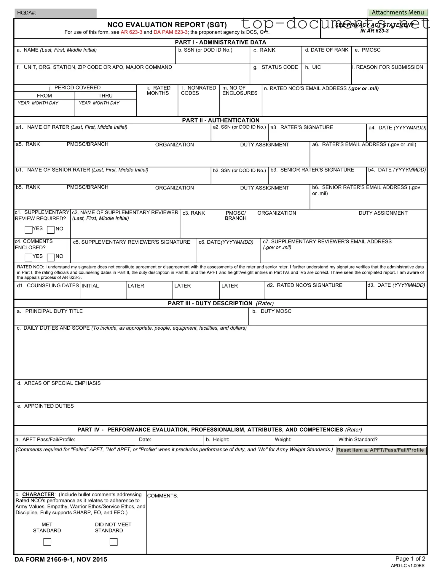 Free Da 2166 9 1 PDF Form