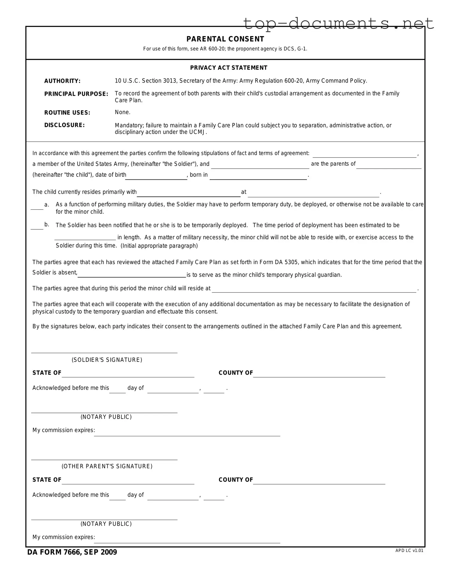 Free DA 7666 PDF Form