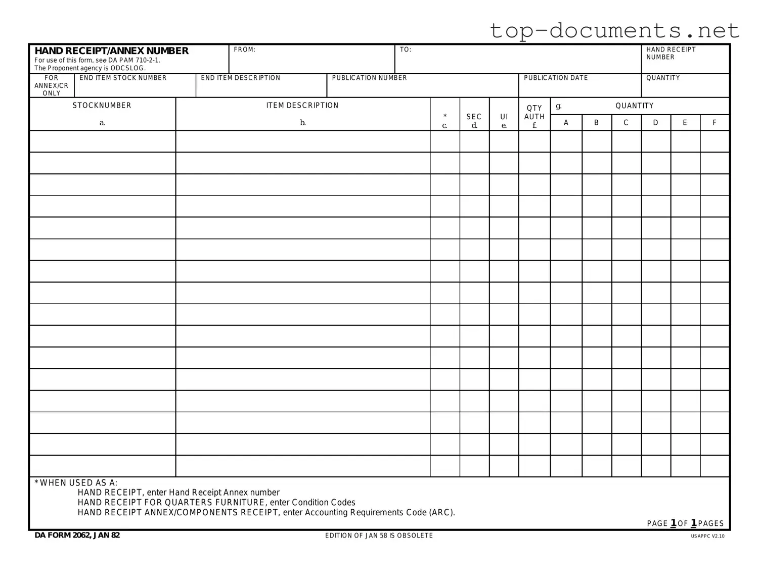 Free Da PDF Form