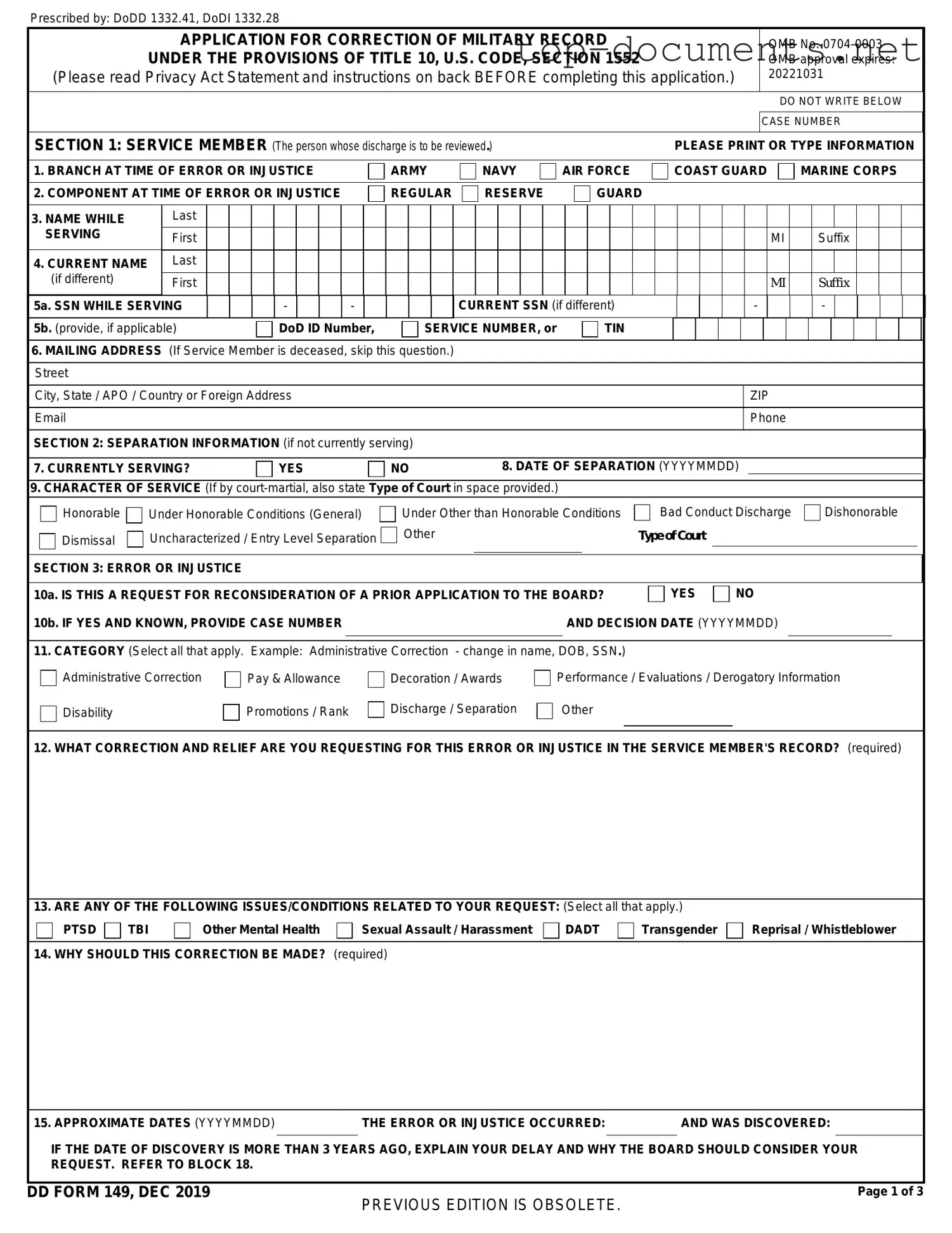 Free DD 149 PDF Form
