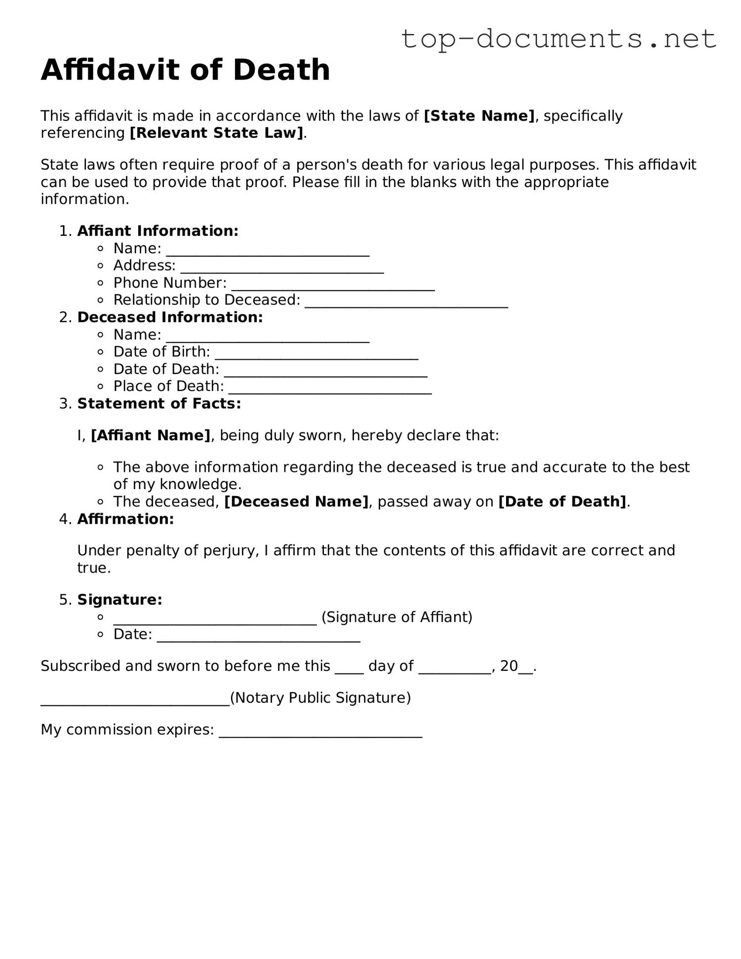 Attorney-Verified Affidavit of Death Form