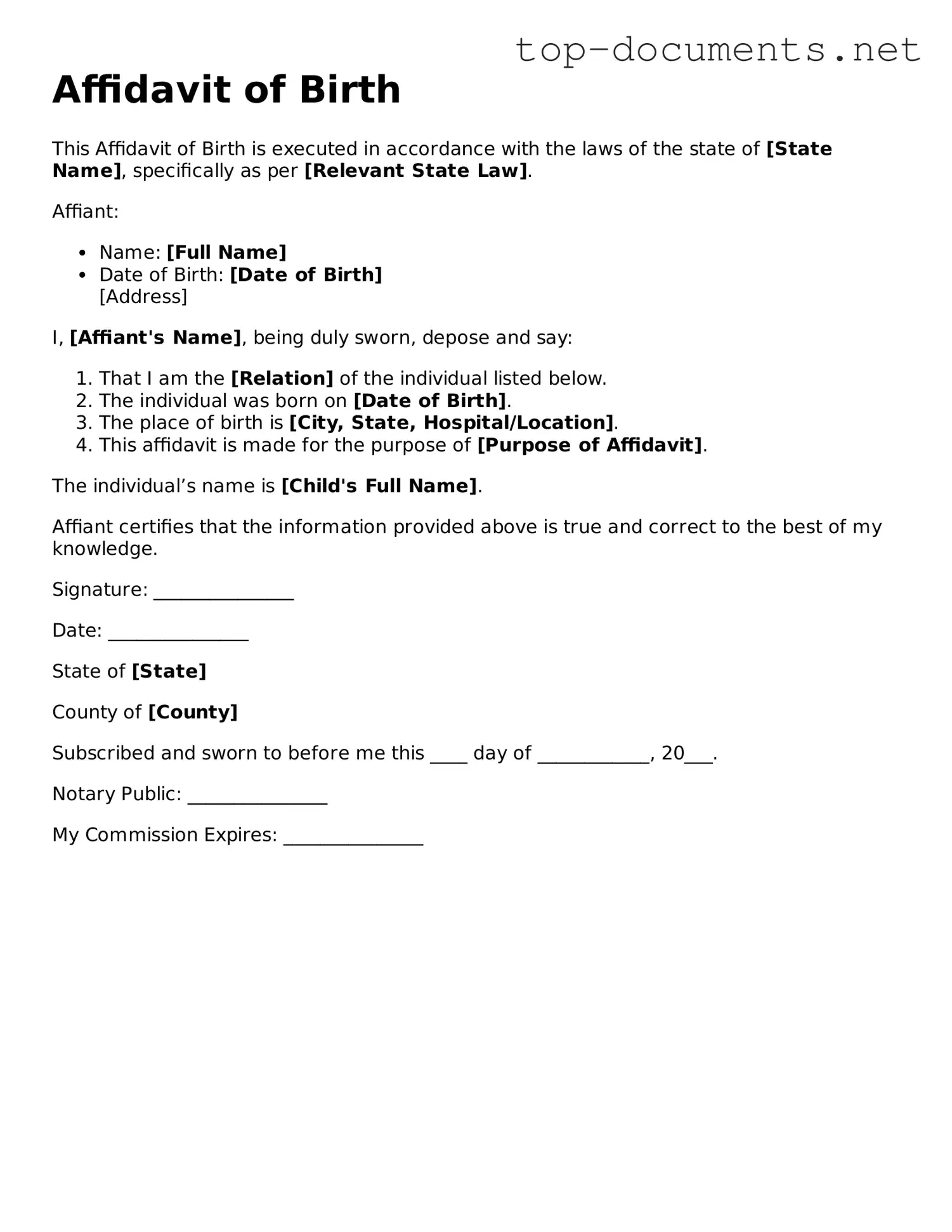 Attorney-Verified Affidavit of Birth Form