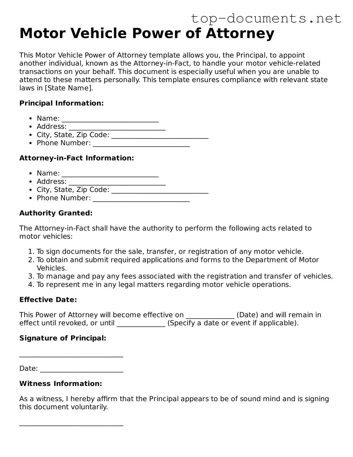 Attorney-Verified Motor Vehicle Power of Attorney Form