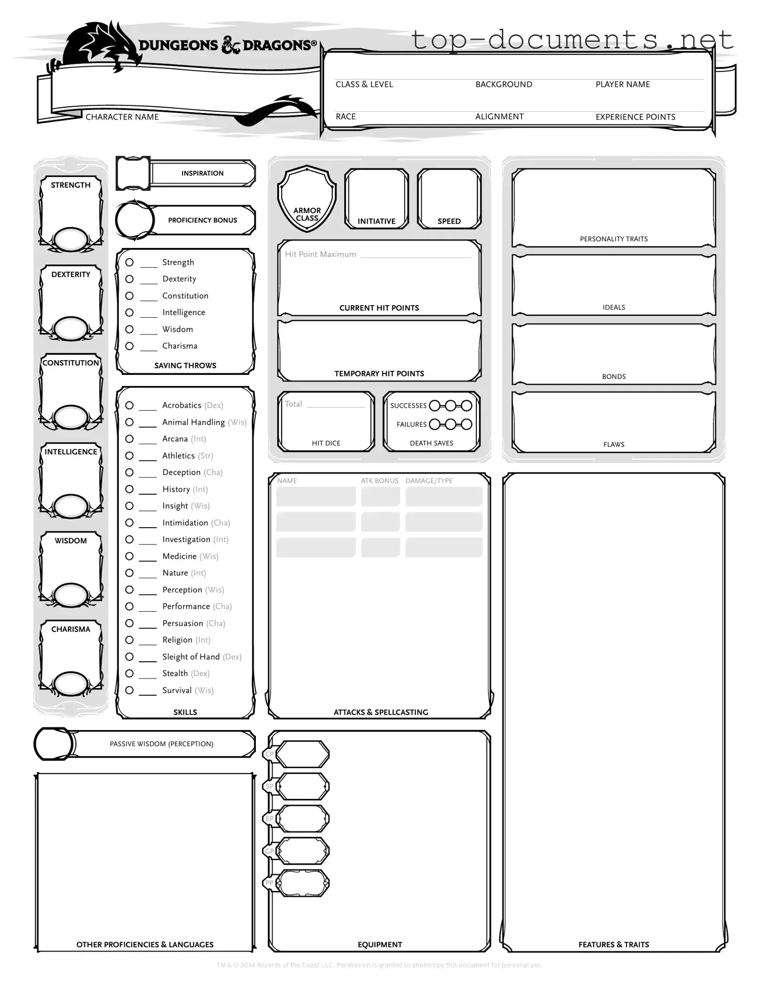 Free Dnd Character Sheet PDF Form