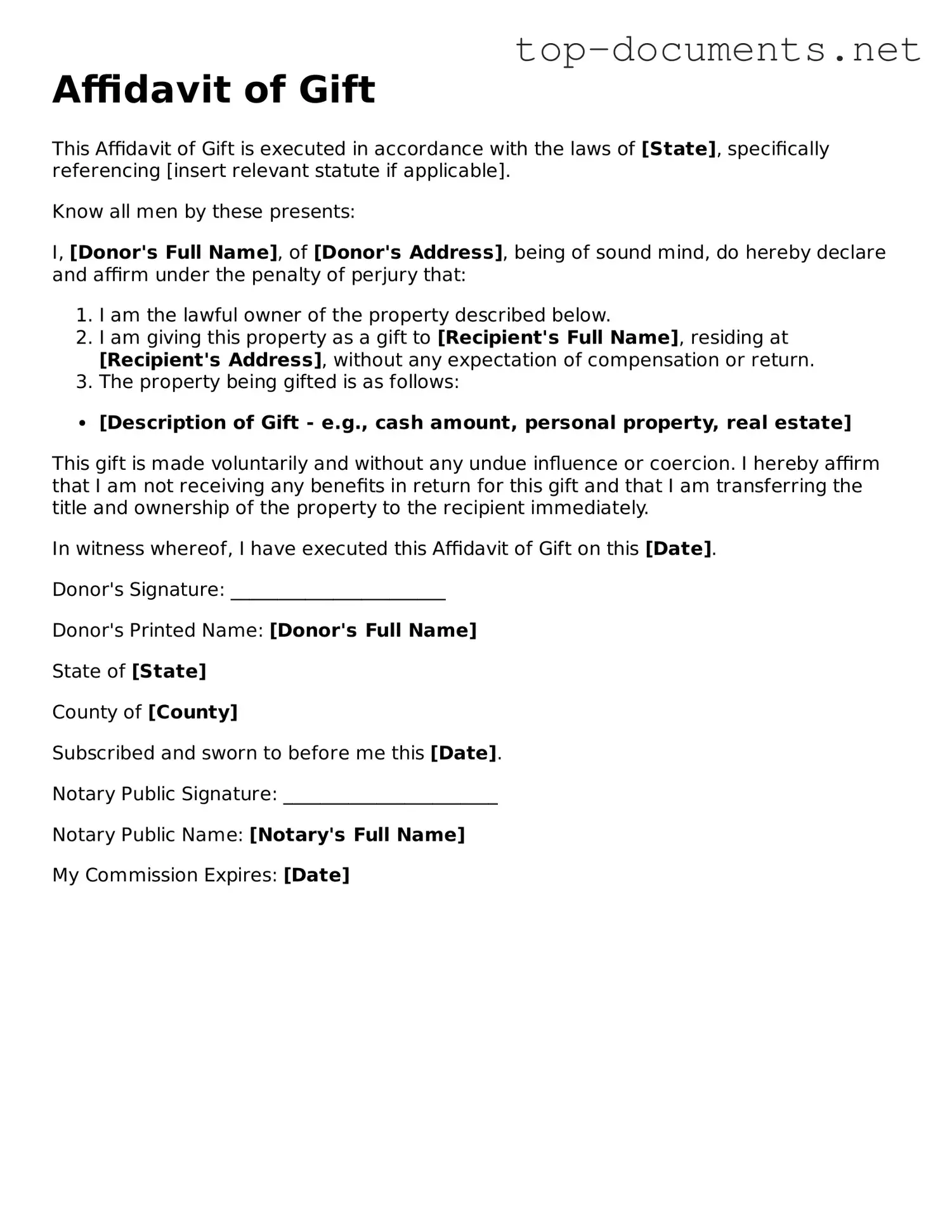 Attorney-Verified Affidavit of Gift Form