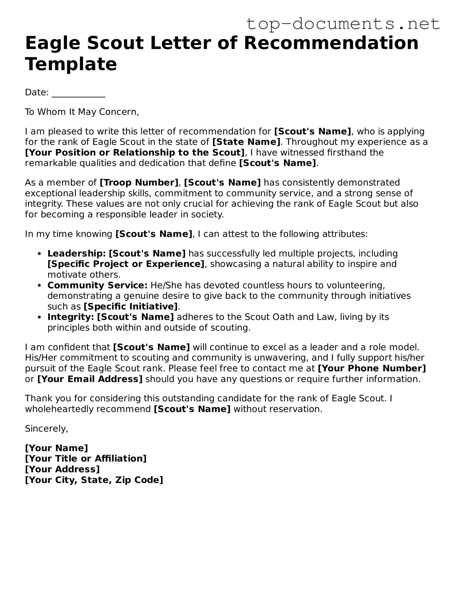 Attorney-Verified Eagle Scout Letter of Recommendation Form