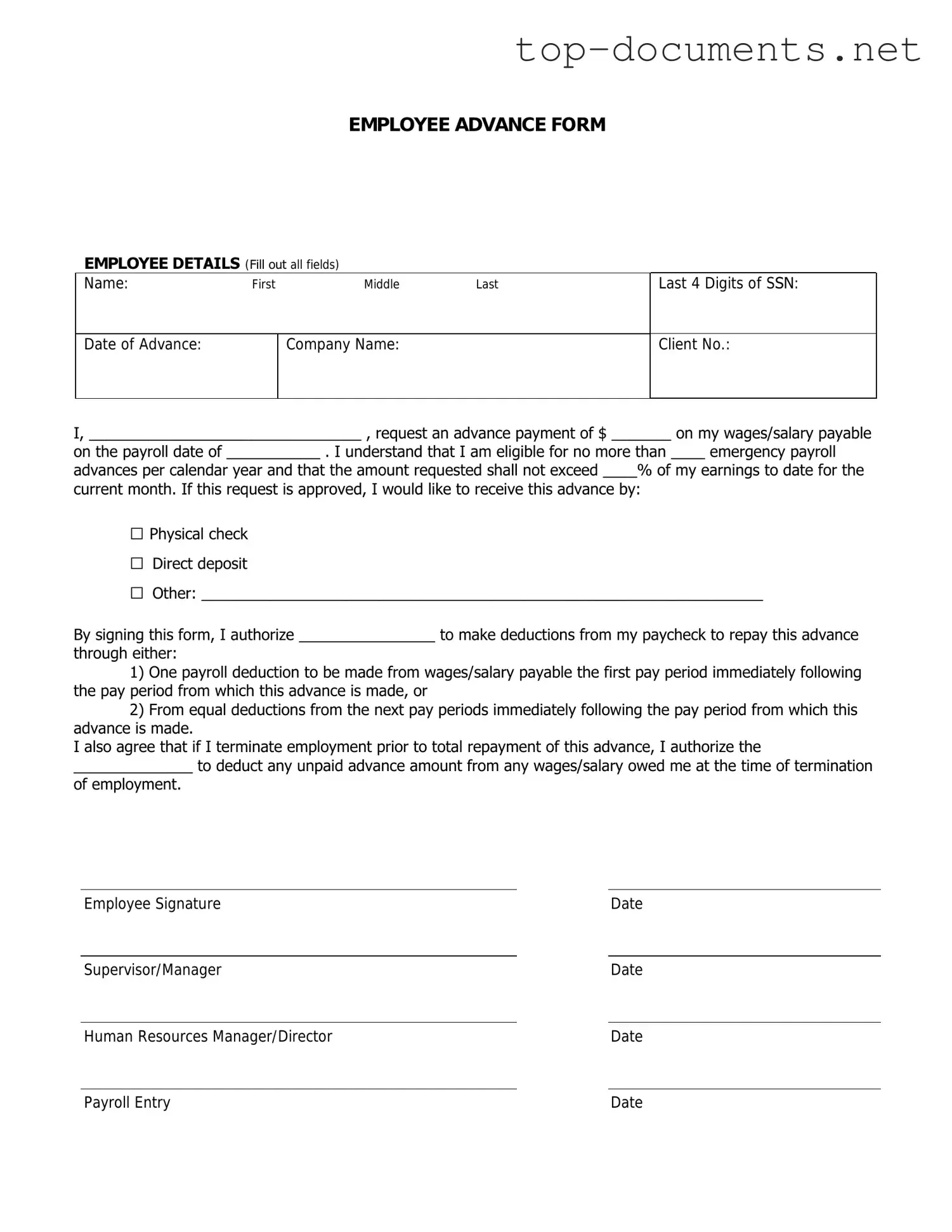 Free Employee Advance PDF Form