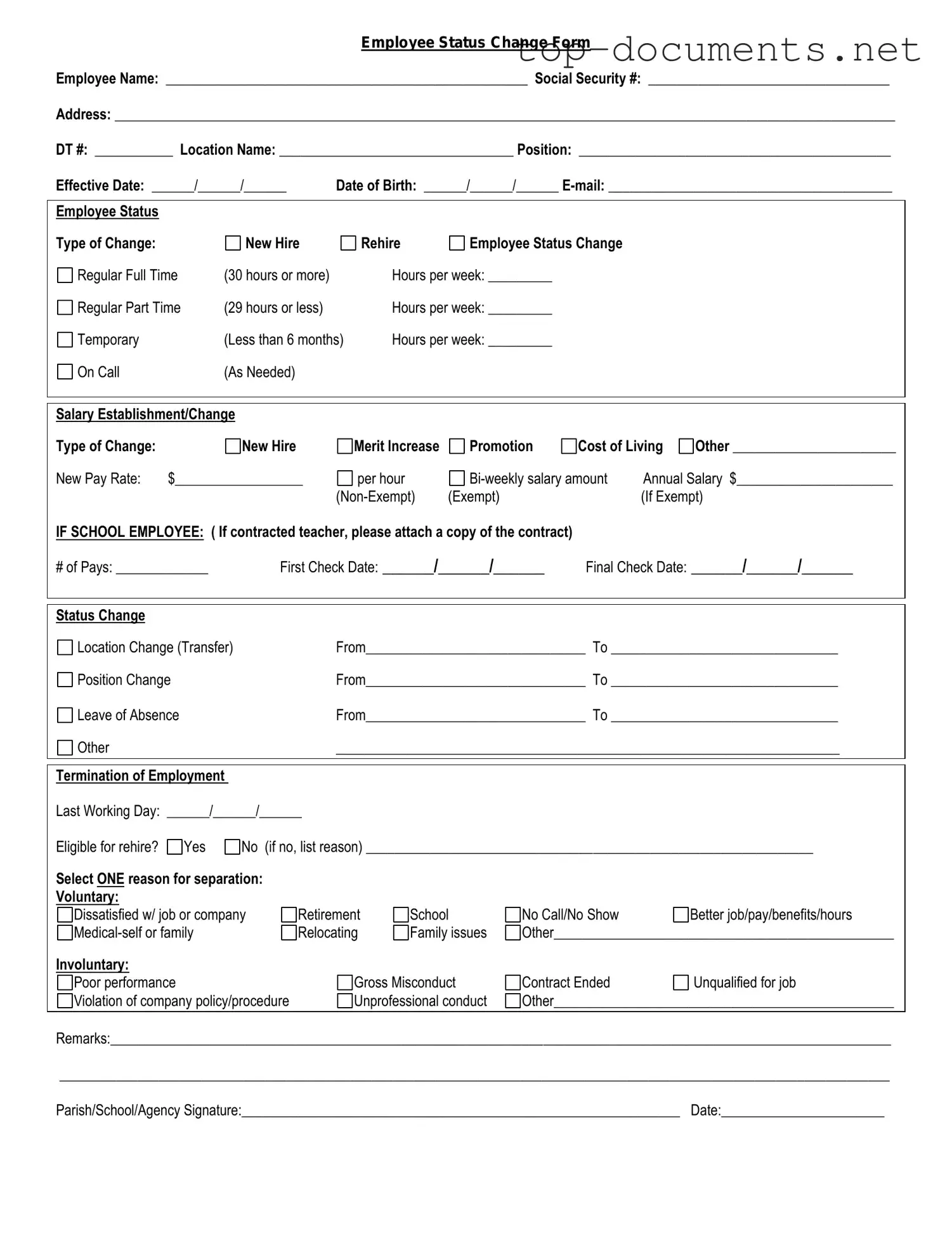 Free Employee Status Change PDF Form