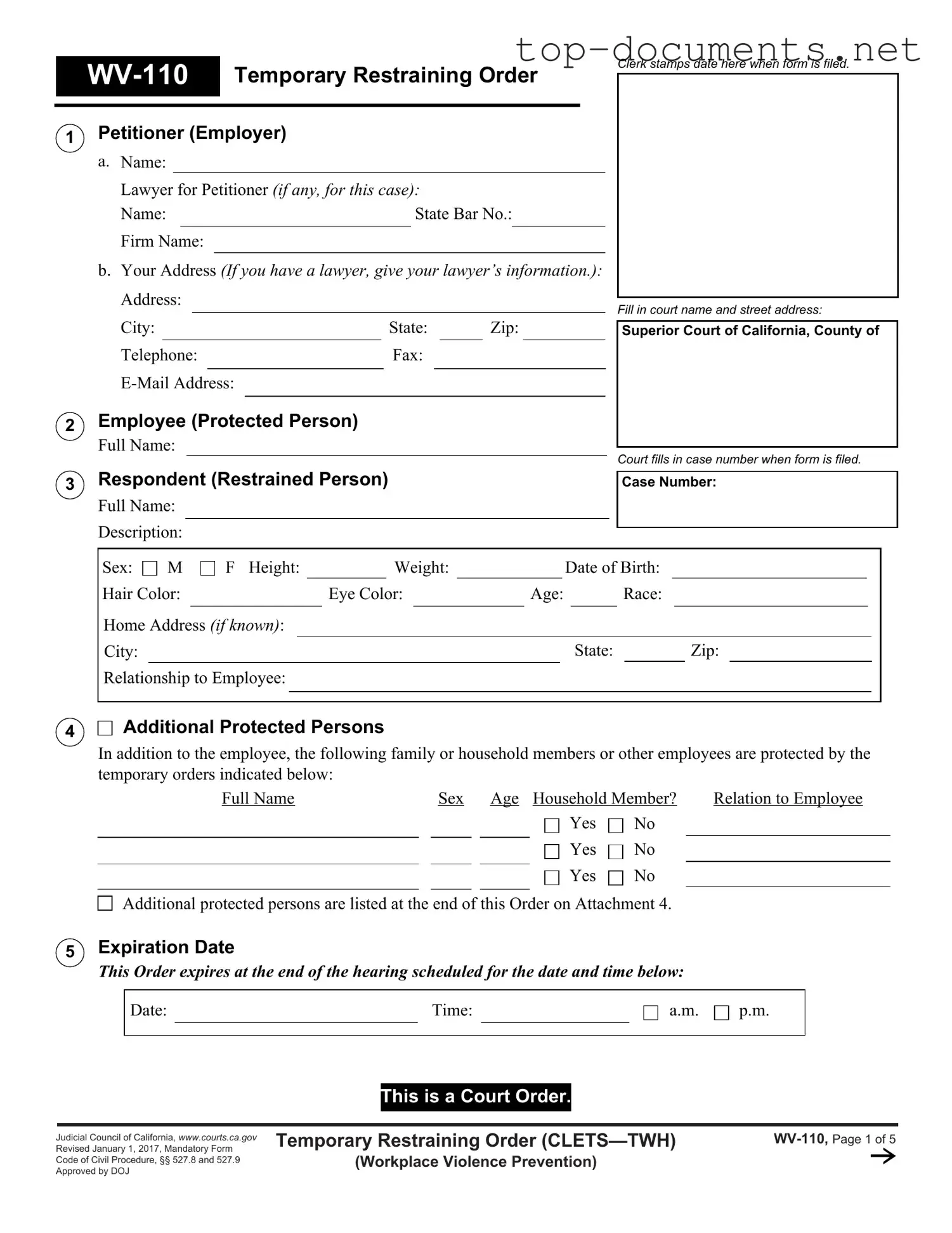 Free Fake Restraining Order PDF Form