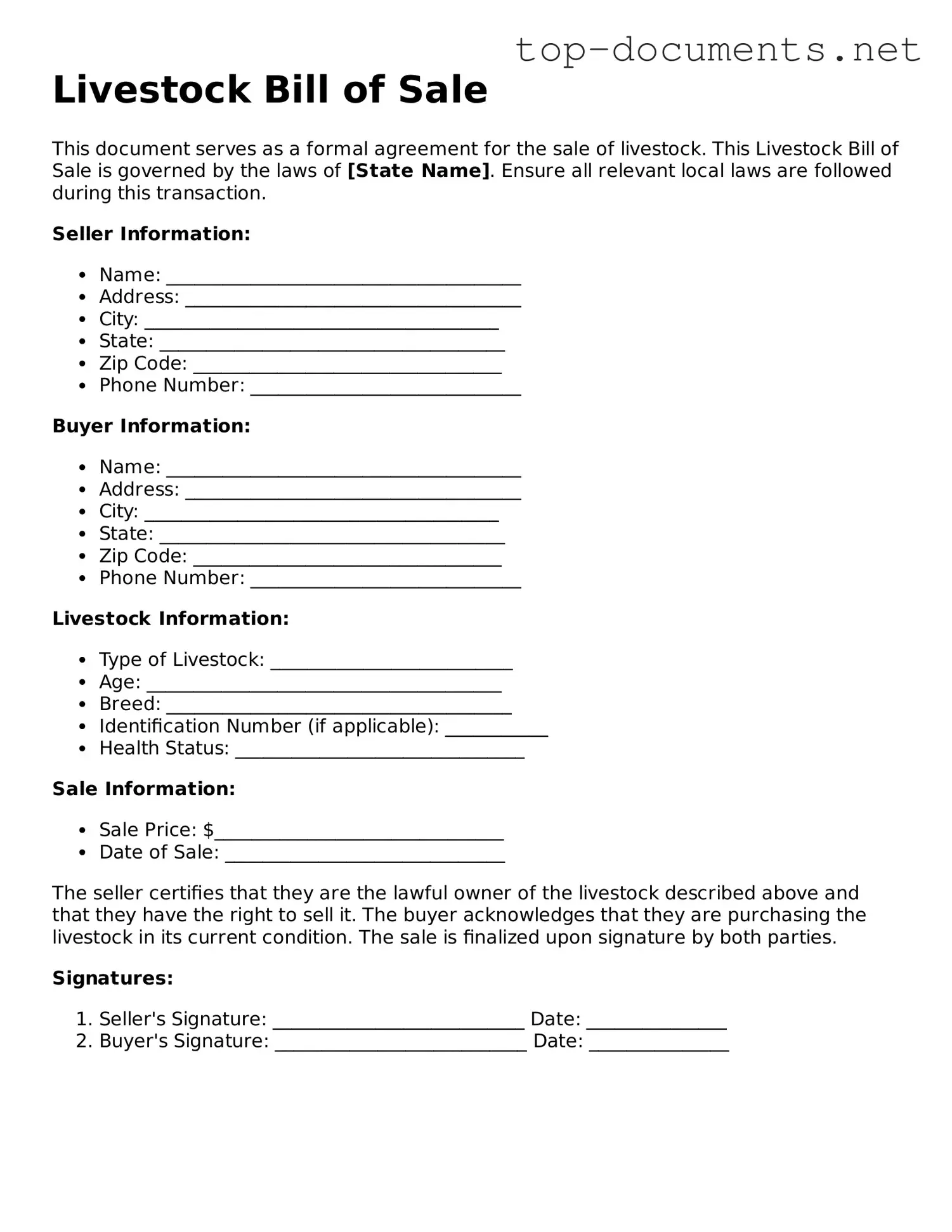 Attorney-Verified Livestock Bill of Sale Form