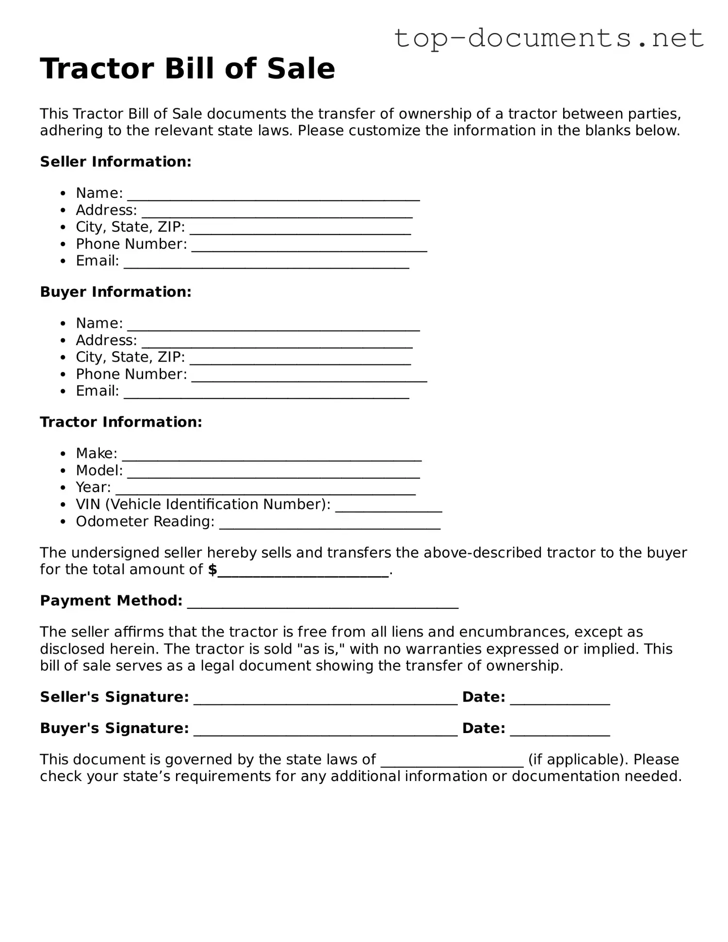 Attorney-Verified Tractor Bill of Sale Form