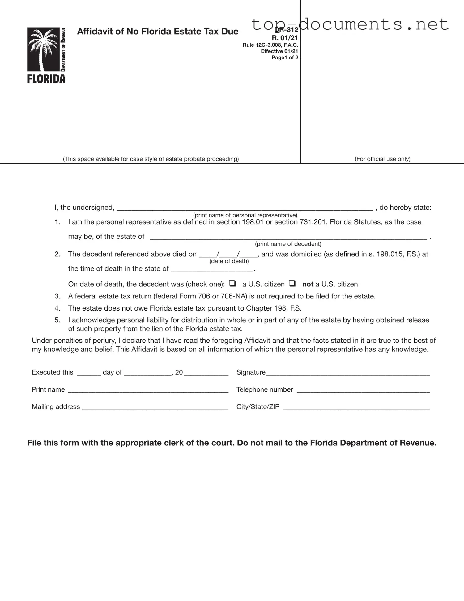 Free Fl Dr 312 PDF Form