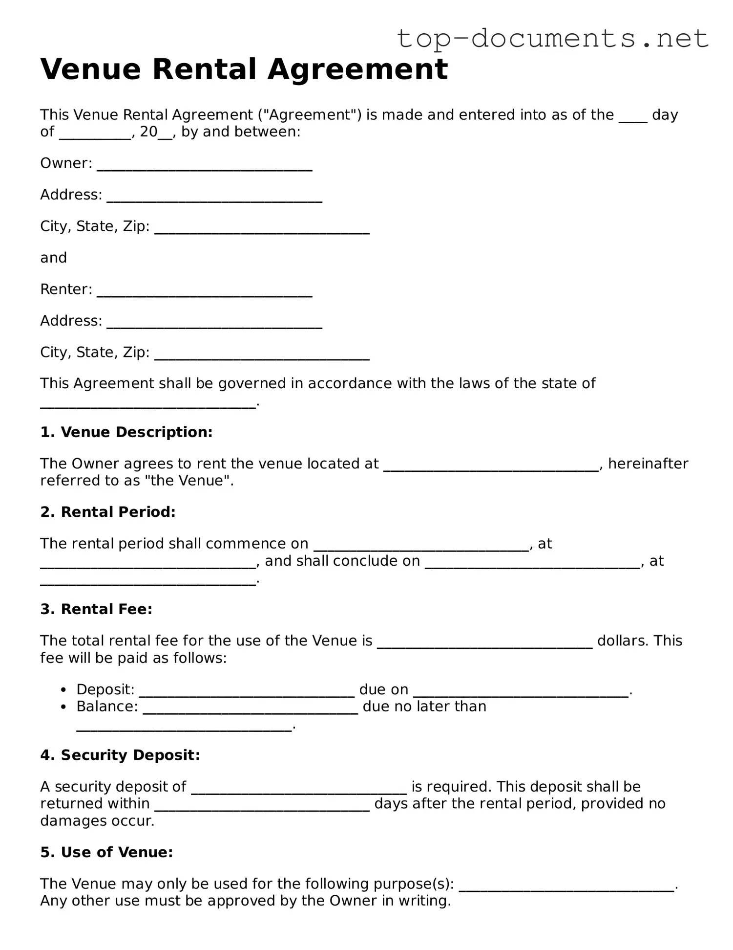 Attorney-Verified Venue Rental Agreement Form