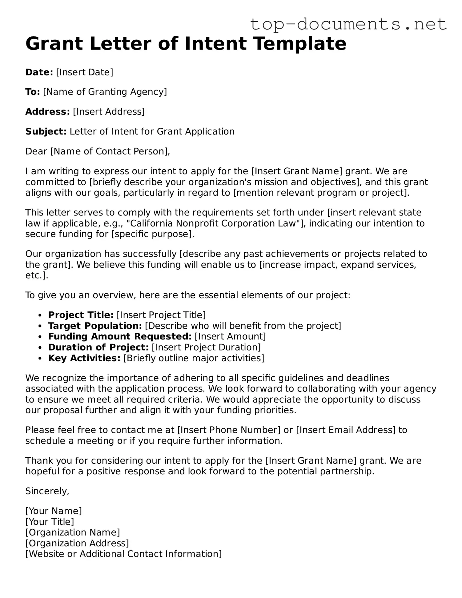 Attorney-Verified Grant Letter of Intent Form