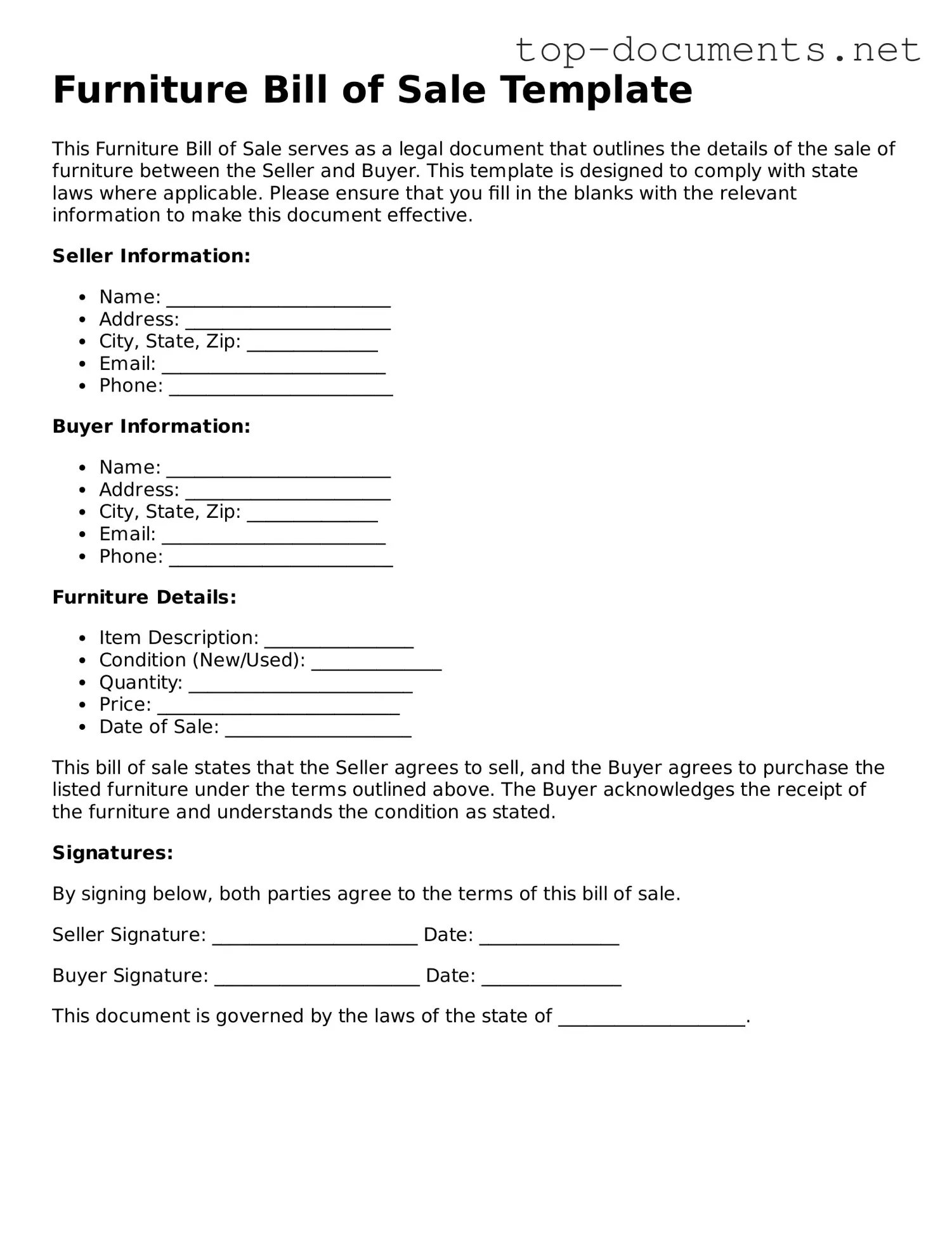 Attorney-Verified Furniture Bill of Sale Form