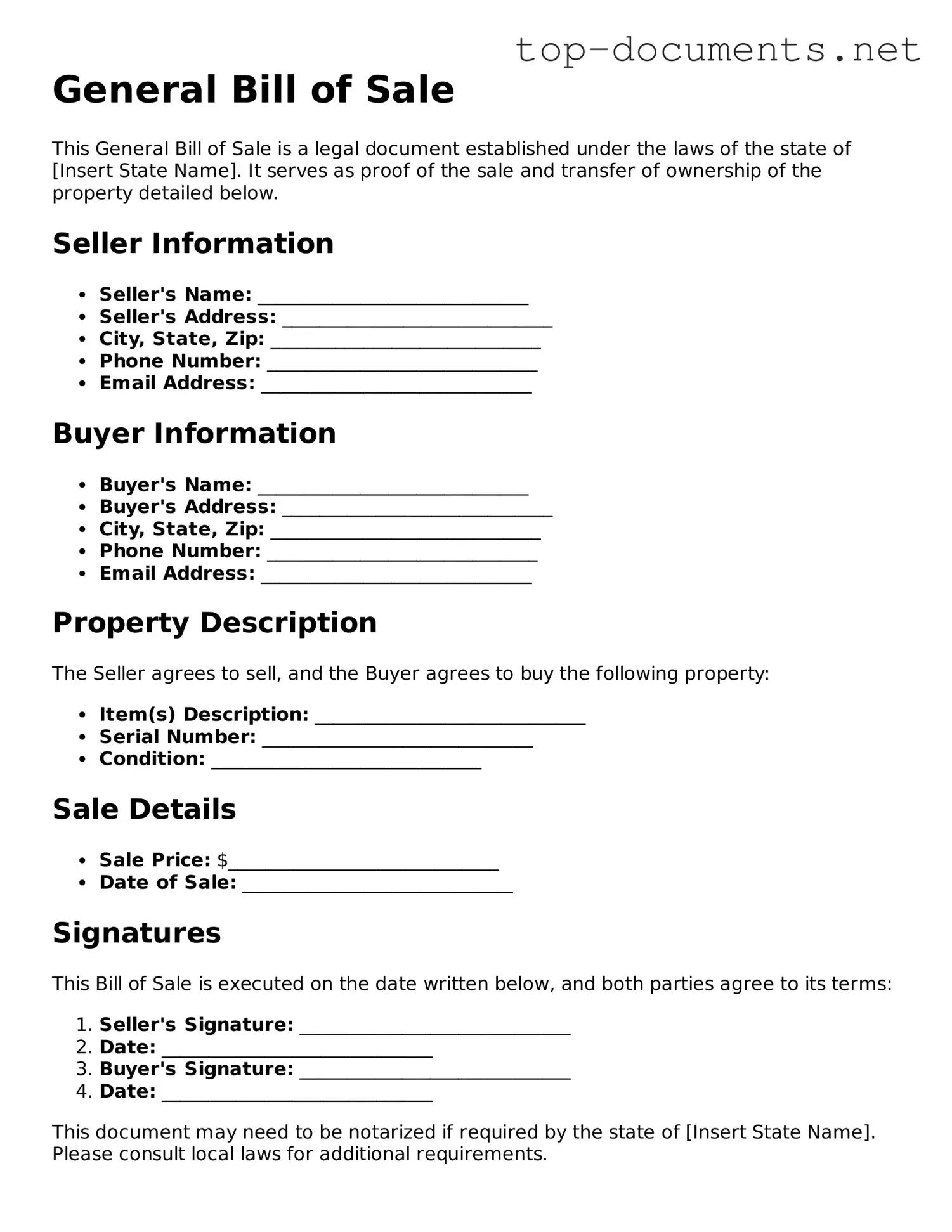 Attorney-Verified General Bill of Sale Form