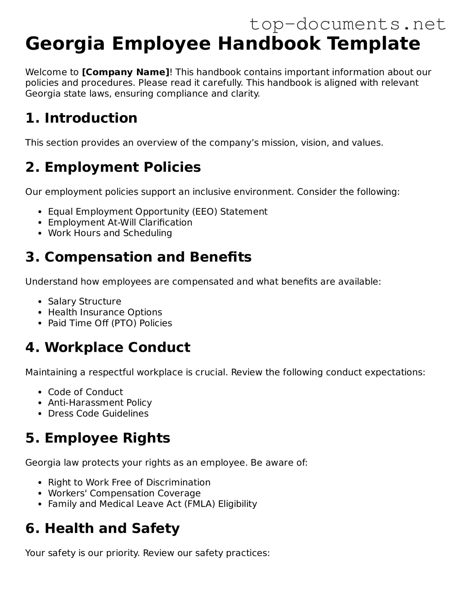 Printable Employee Handbook Form for the State of Georgia