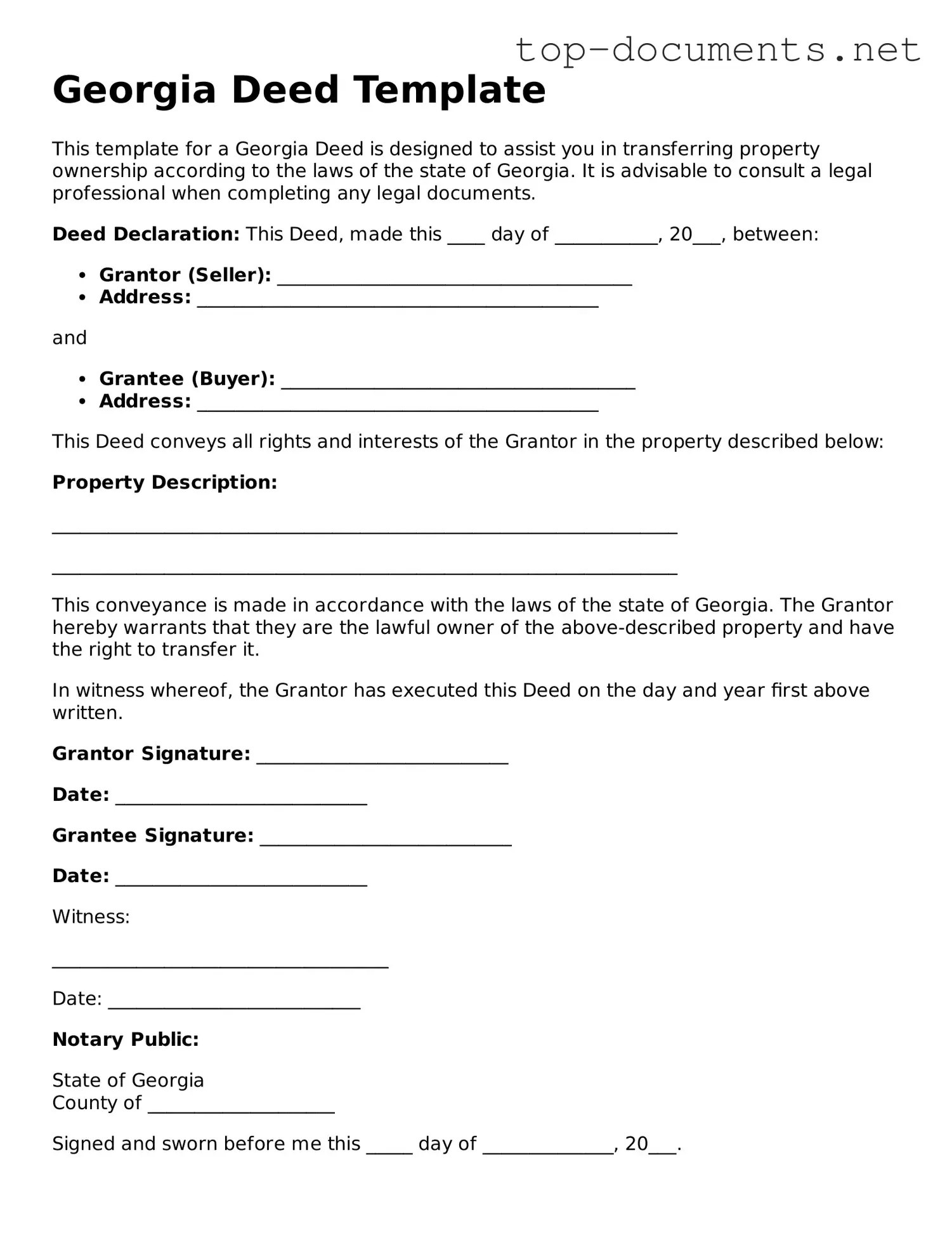 Printable Deed Form for the State of Georgia