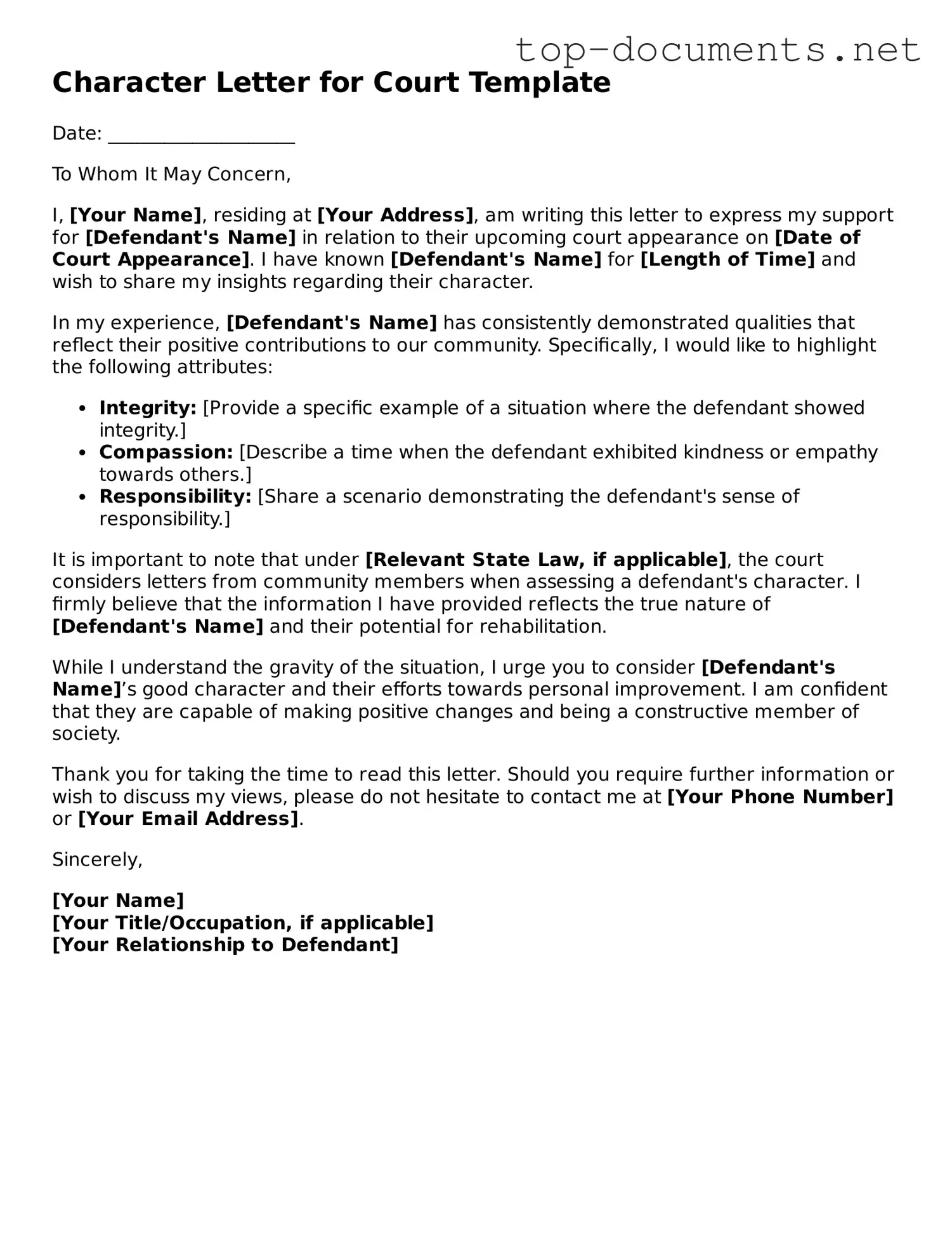 Attorney-Verified Character Letter for Court Form