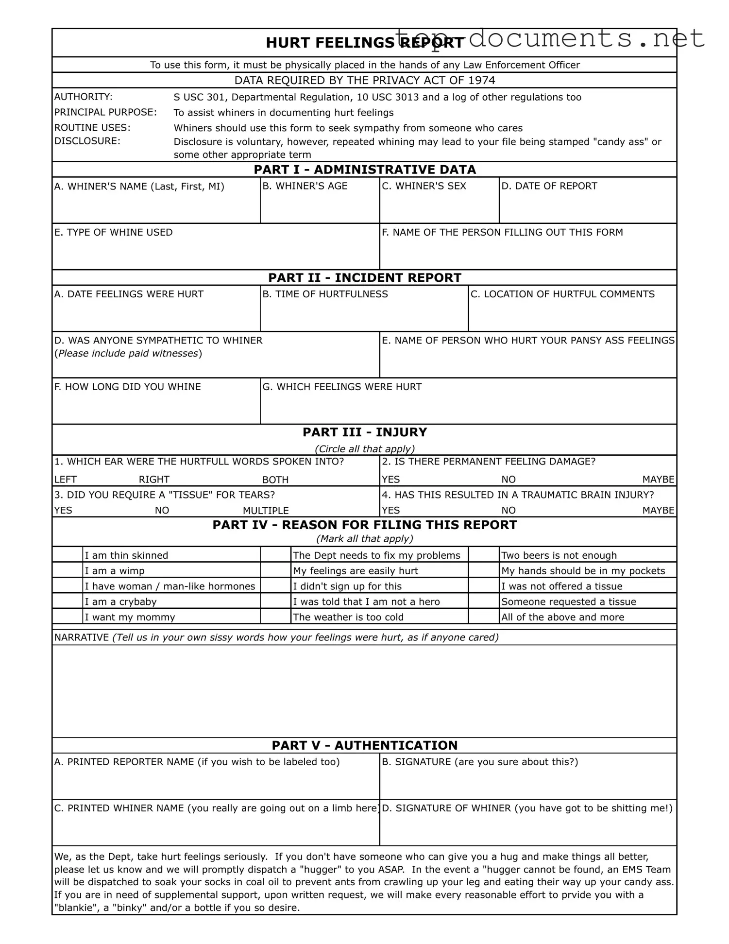 Free Hurt Feelings Report PDF Form